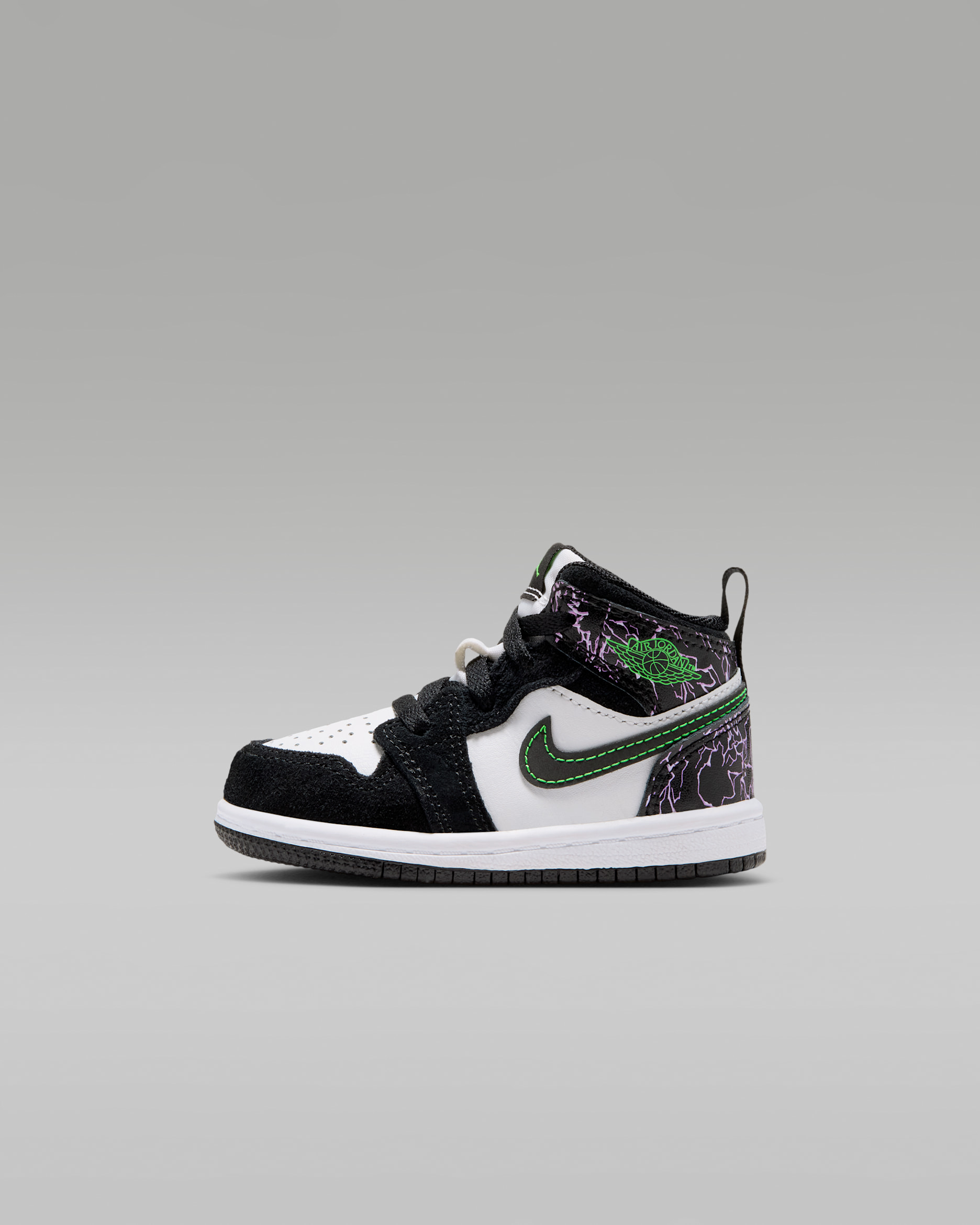 Jordan 1 Mid SE Baby/Toddler Shoes - Black/Summit White/Laser Purple/Scream Green