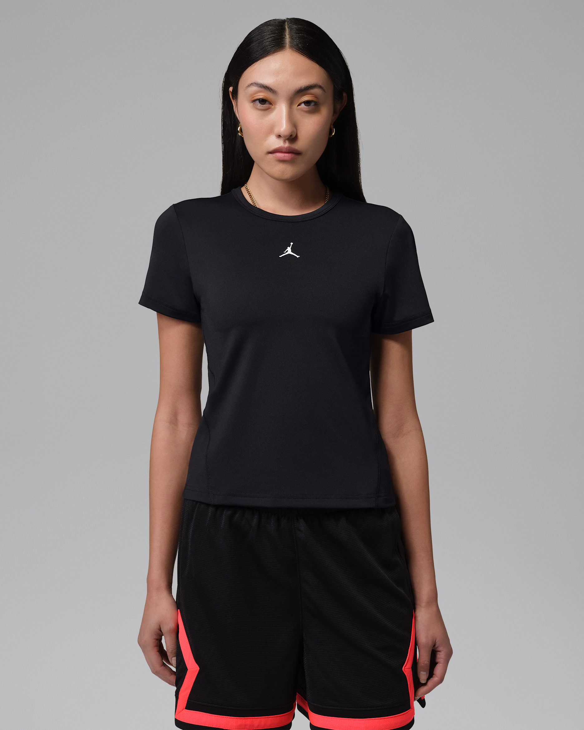 조던 스포츠 에센셜 여성 드라이 핏 반팔 탑 - 블랙/화이트