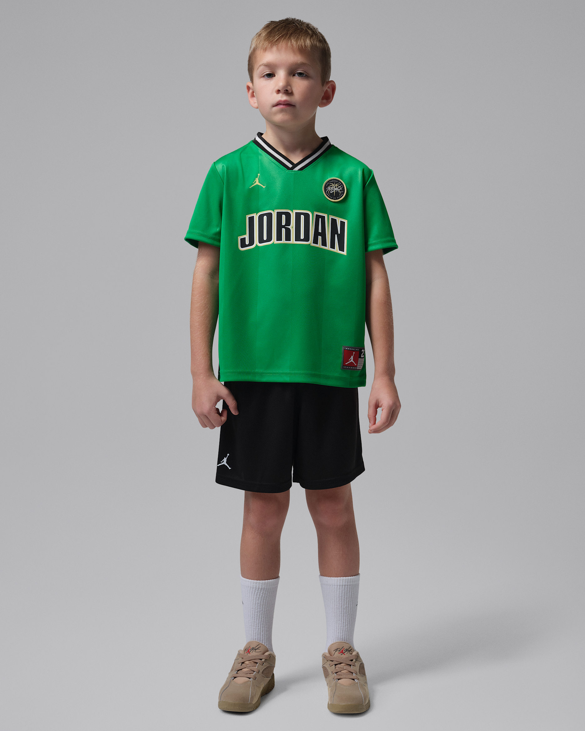 조던 리틀키즈 스포츠 저지 앤드 메쉬 쇼츠 세트 - 블랙/럭키 그린