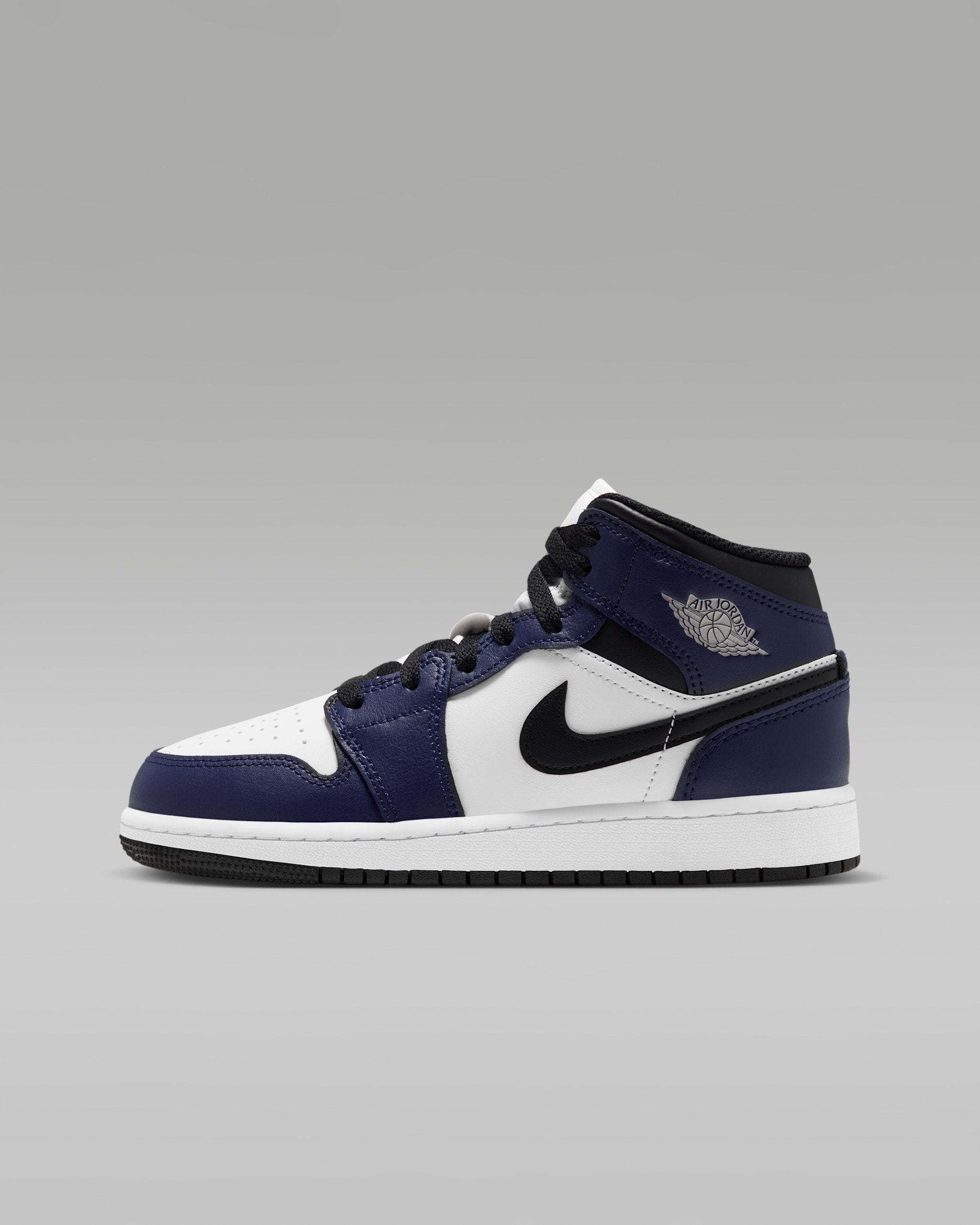 Air Jordan 1 Mid Kinderschoenen - Wit/College Navy/Wit/Tech Grey