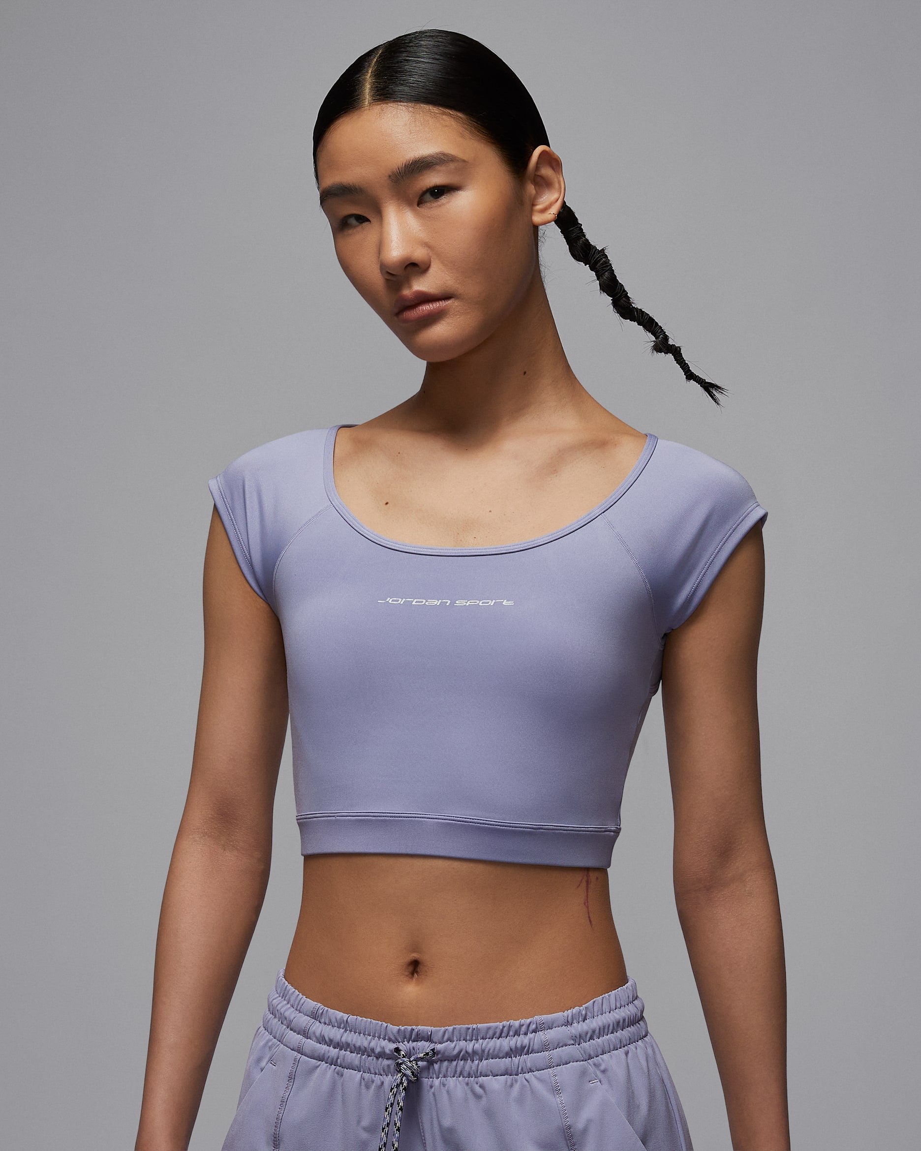 조던 스포츠 여성 반팔 니트 크롭 탑 - 인디고 헤이즈