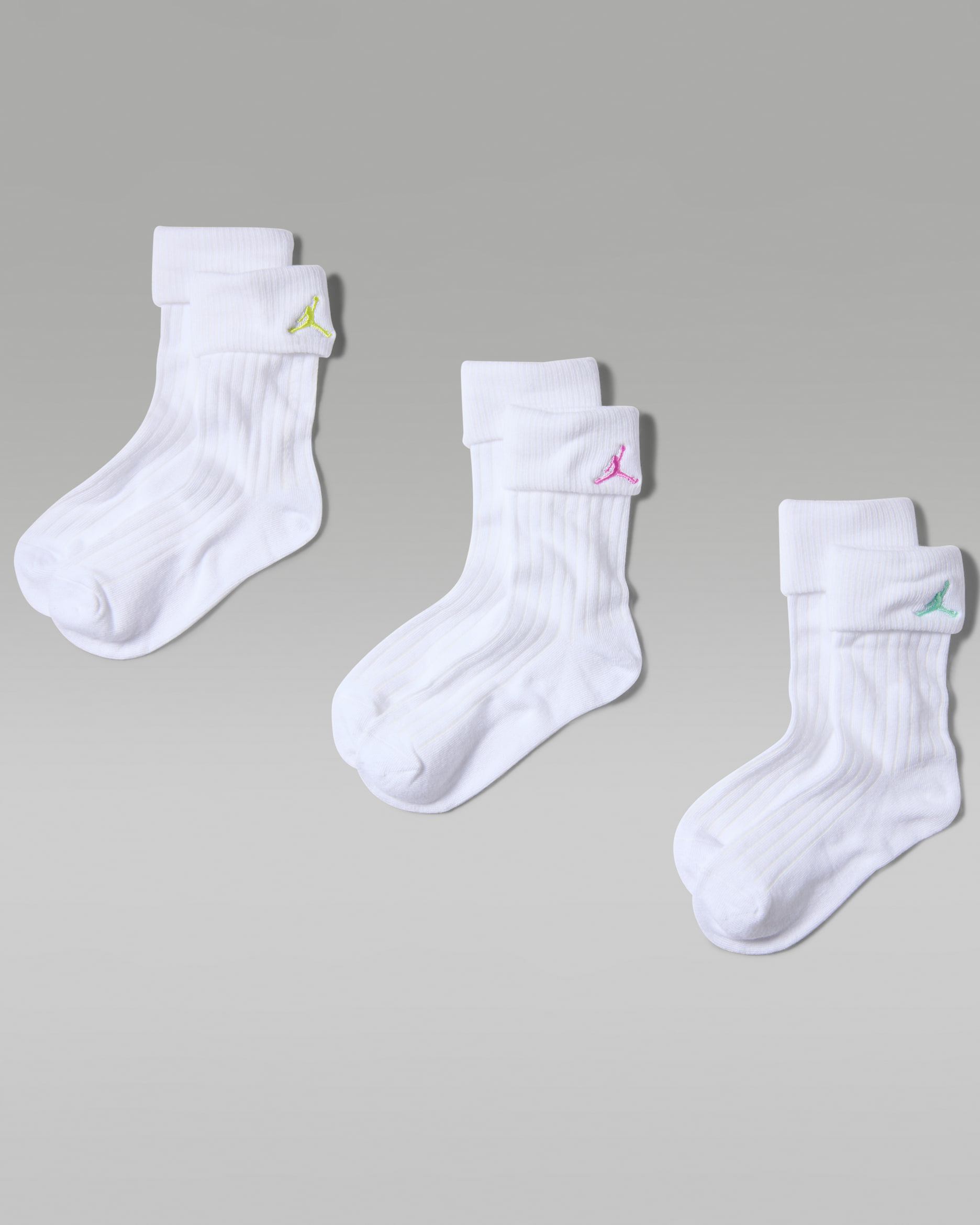 Jordan Kids' Fold-Over Micro-Crew Socks (3 Pairs) - White/Green Glow