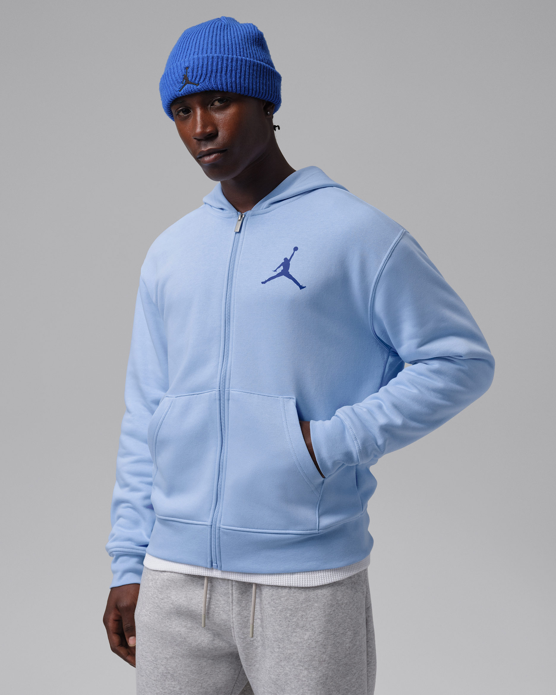 Pánská flísová mikina Jordan s kapucí a zipem po celé délce - Aluminum/Varsity Royal