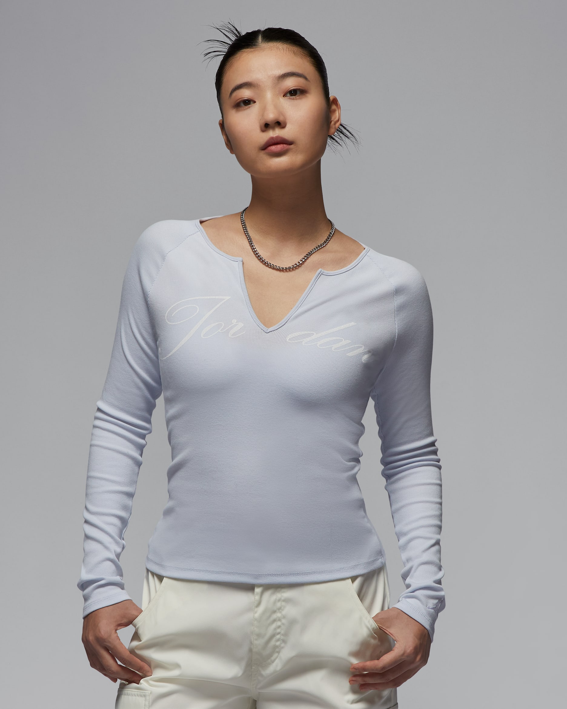 เสื้อแขนยาวผ้าร่องผู้หญิง Jordan - Football Grey/ขาว