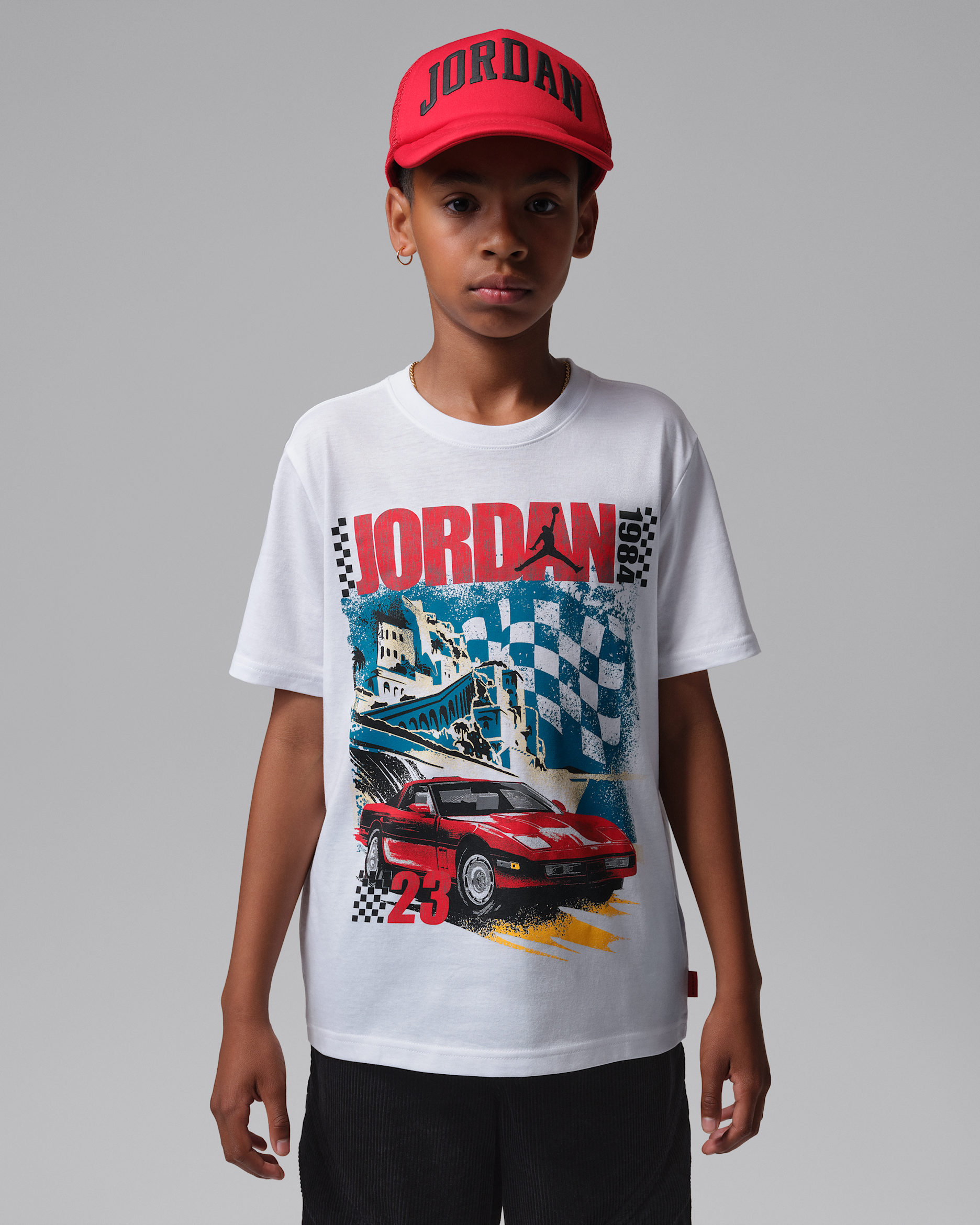 Playera Brooklyn Auto '84 para niños talla grande Jordan - Blanco