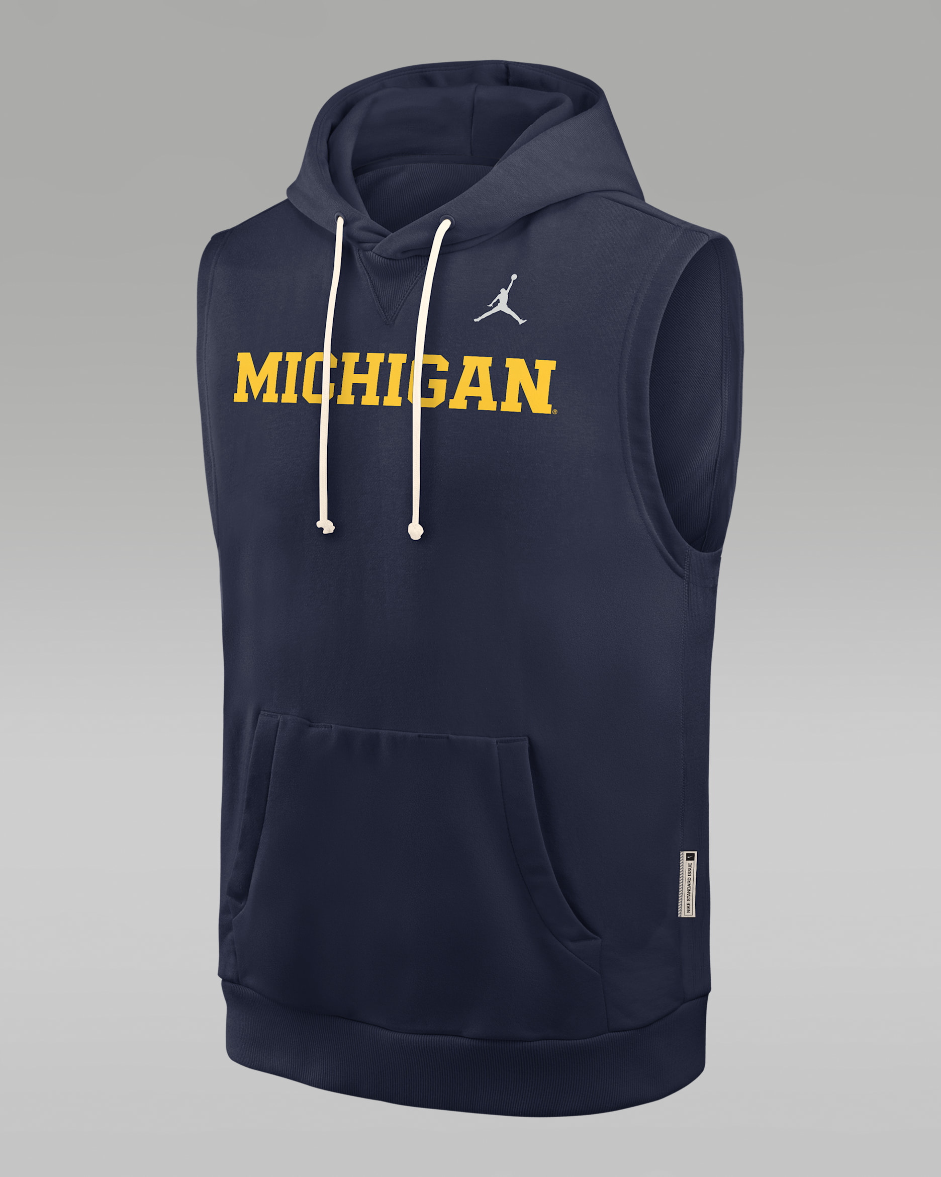 Sudadera universitaria con gorro, sin cierre y sin mangas marca Jordan Dri-FIT para hombre Michigan Sideline - Azul marino universitario