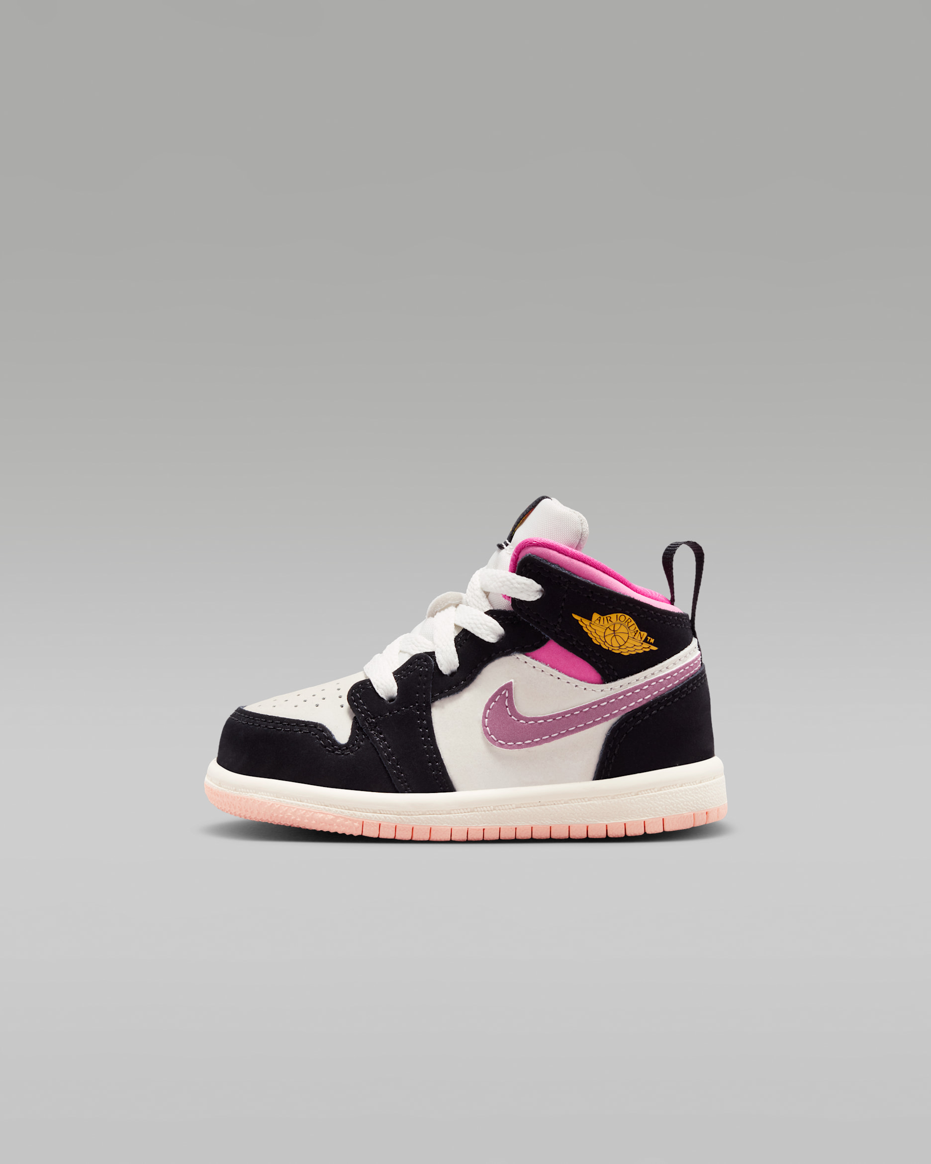 Jordan 1 Mid SE Baby/Toddler Shoes - Black/Sail/Pinksicle/University Gold