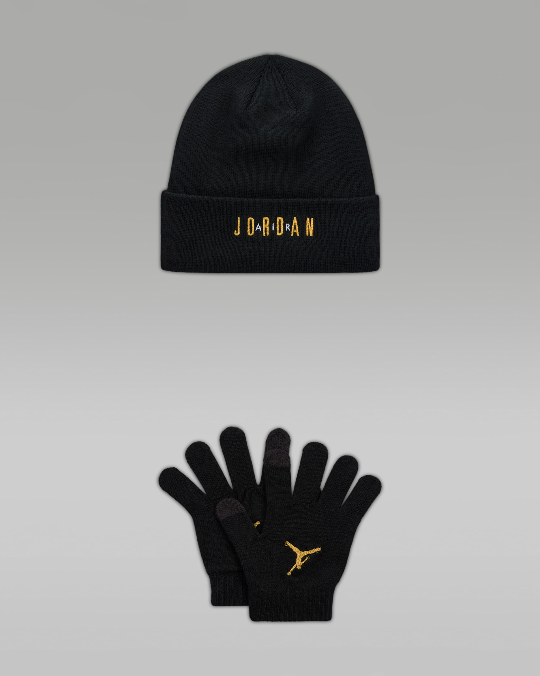 조던 주니어 투피스 비니 세트 - 블랙/골드