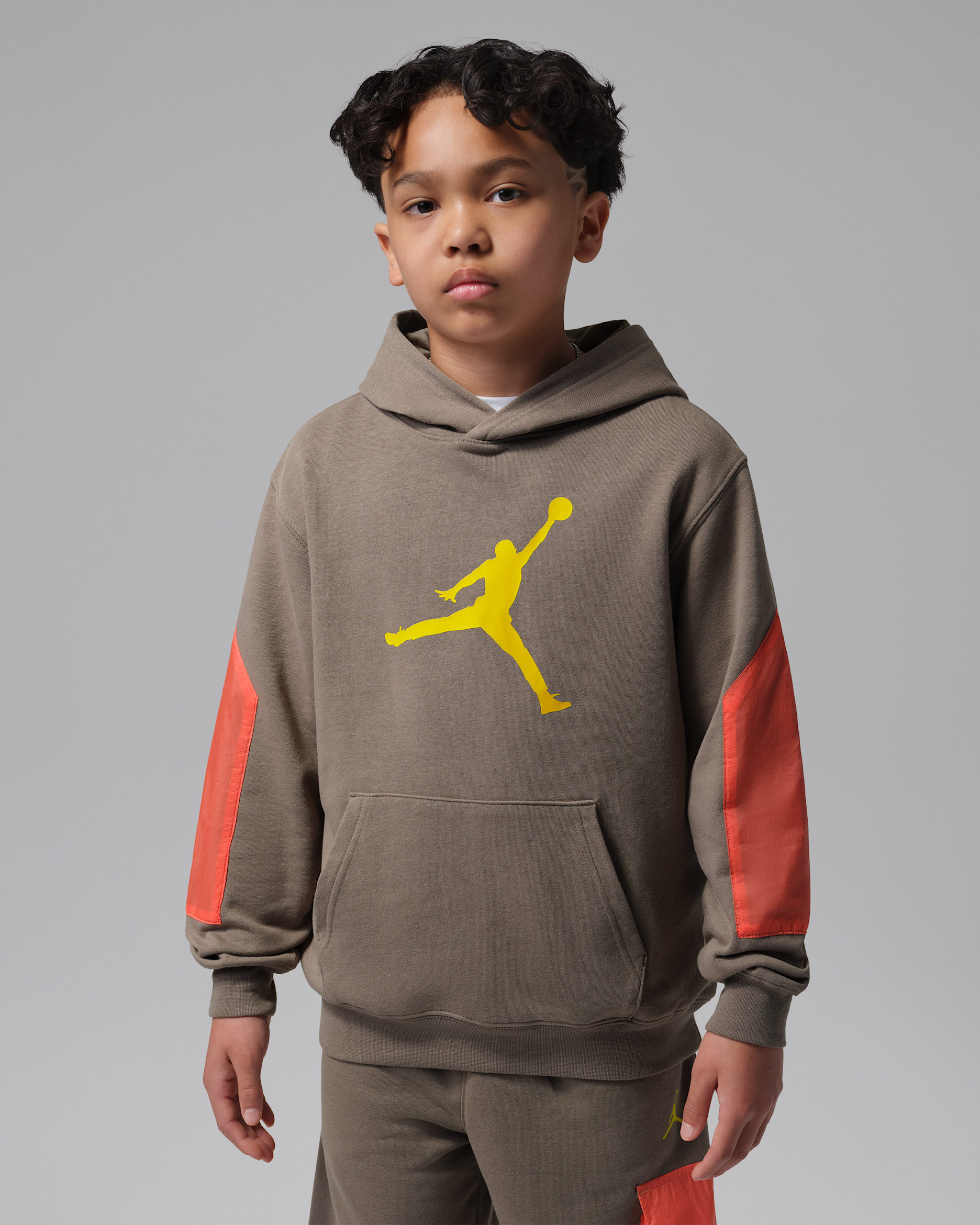 조던 주니어 하이크 마이크 프렌치 테리 풀오버 후디 - 올리브 그레이