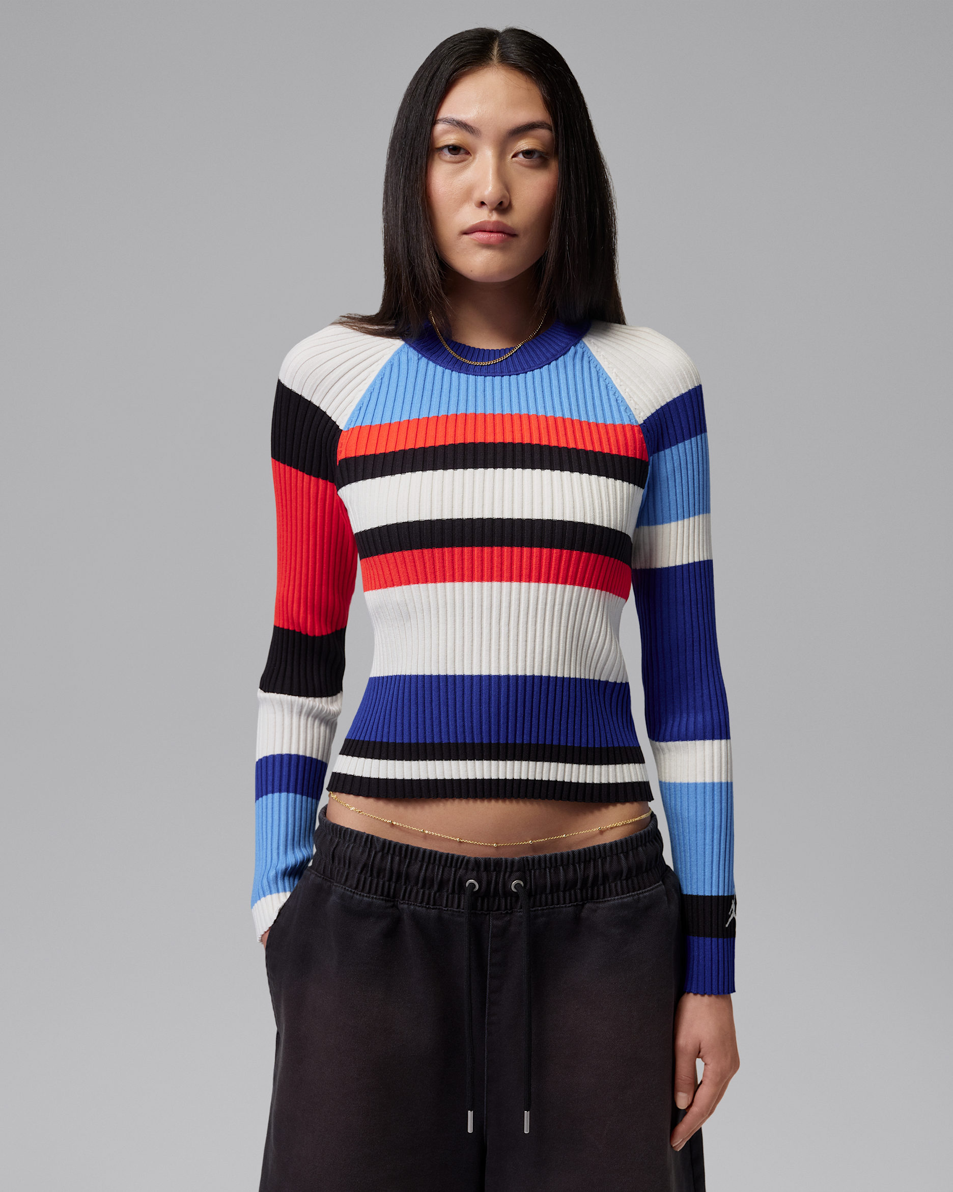 조던 플라이트 여성용 긴팔 스트라이프 스웨터 - 유니버시티 블루/세일