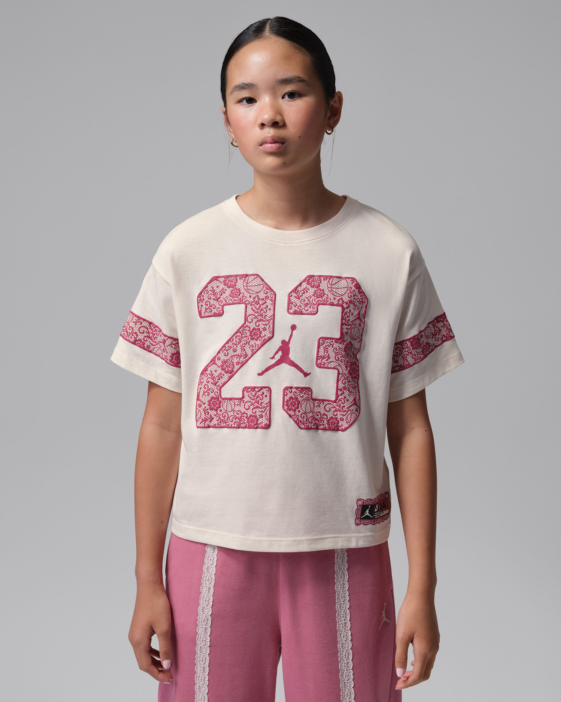 Jordan Older Kids' Floral Lace T-Shirt - Chalk