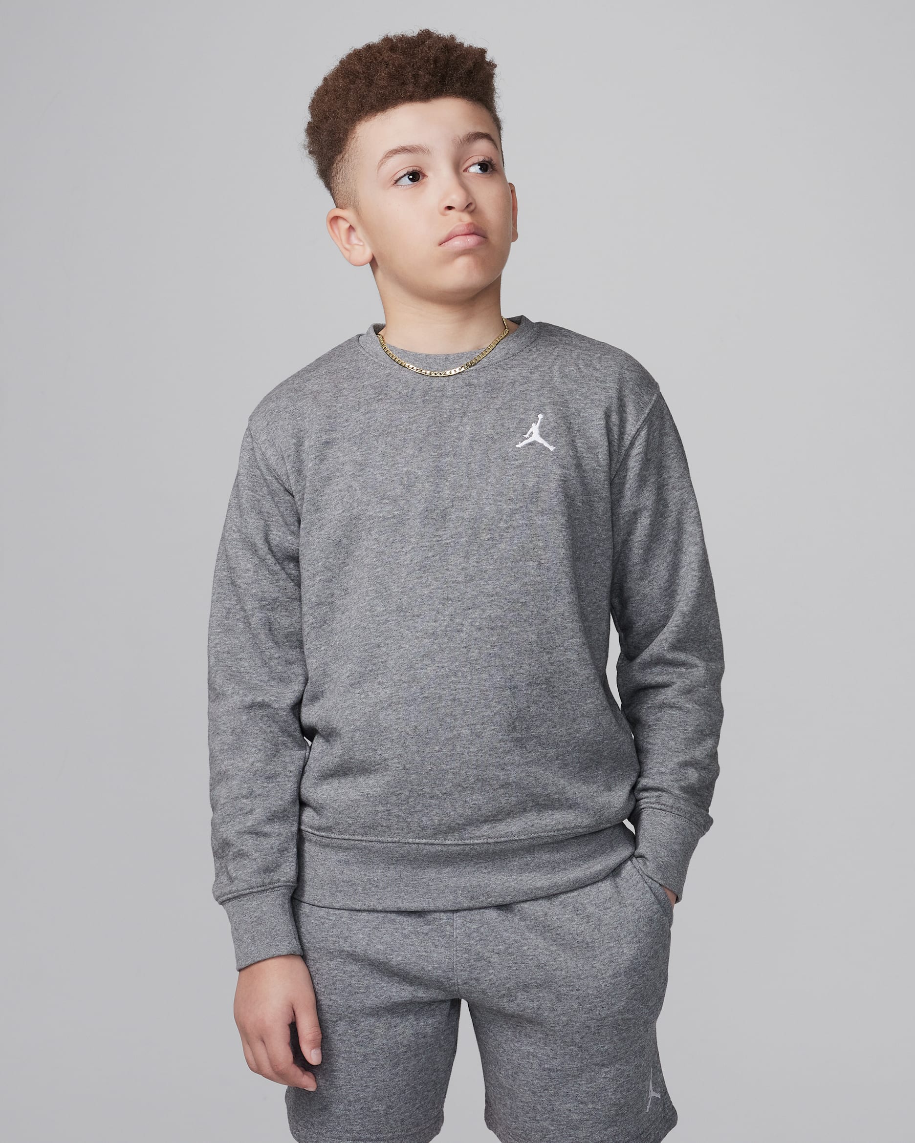 Jordan Brooklyn French Terry Essentials Big Kids' Crew - Carbon Heather