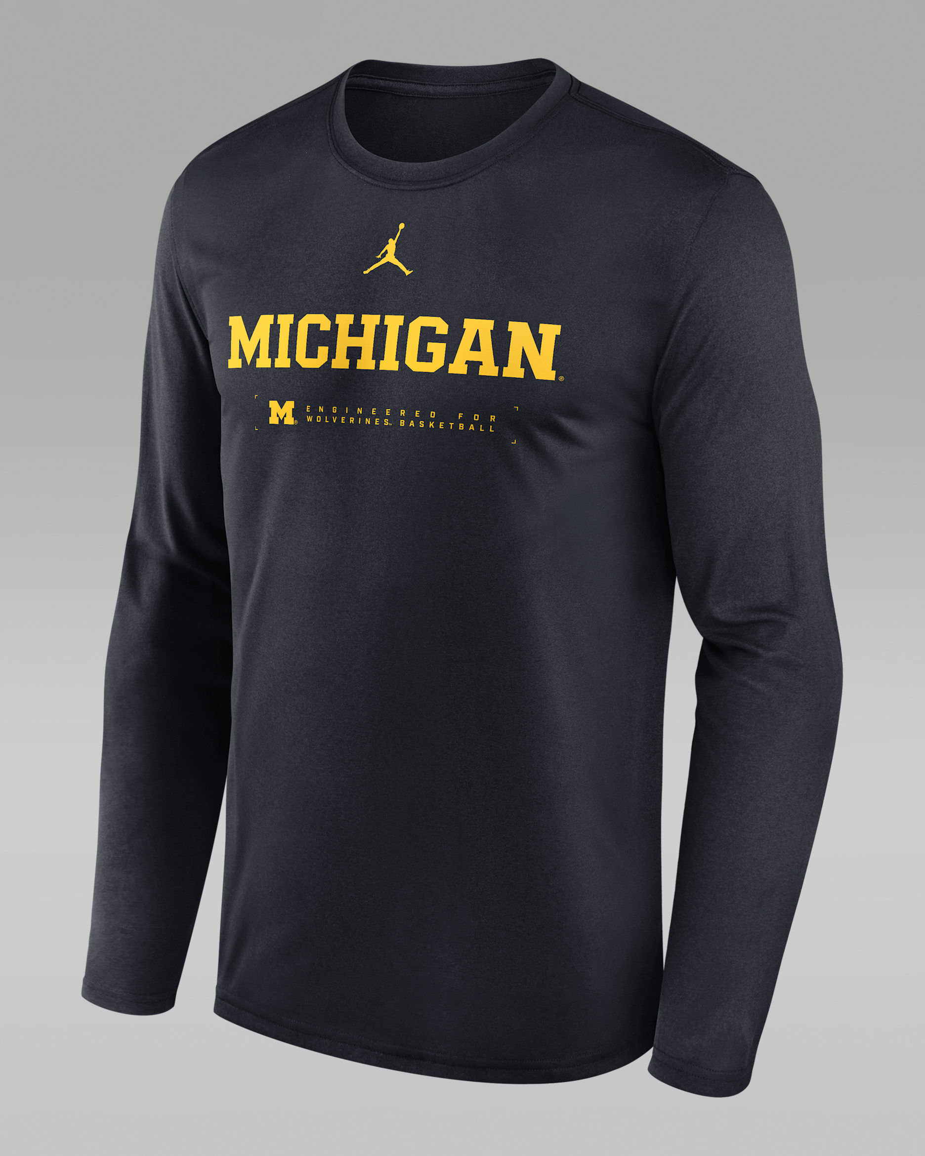 Michigan Courtside Basketball Shootaround Legend Men's Jordan Brand Dri-FIT College Long-Sleeve T-Shirt - Navy