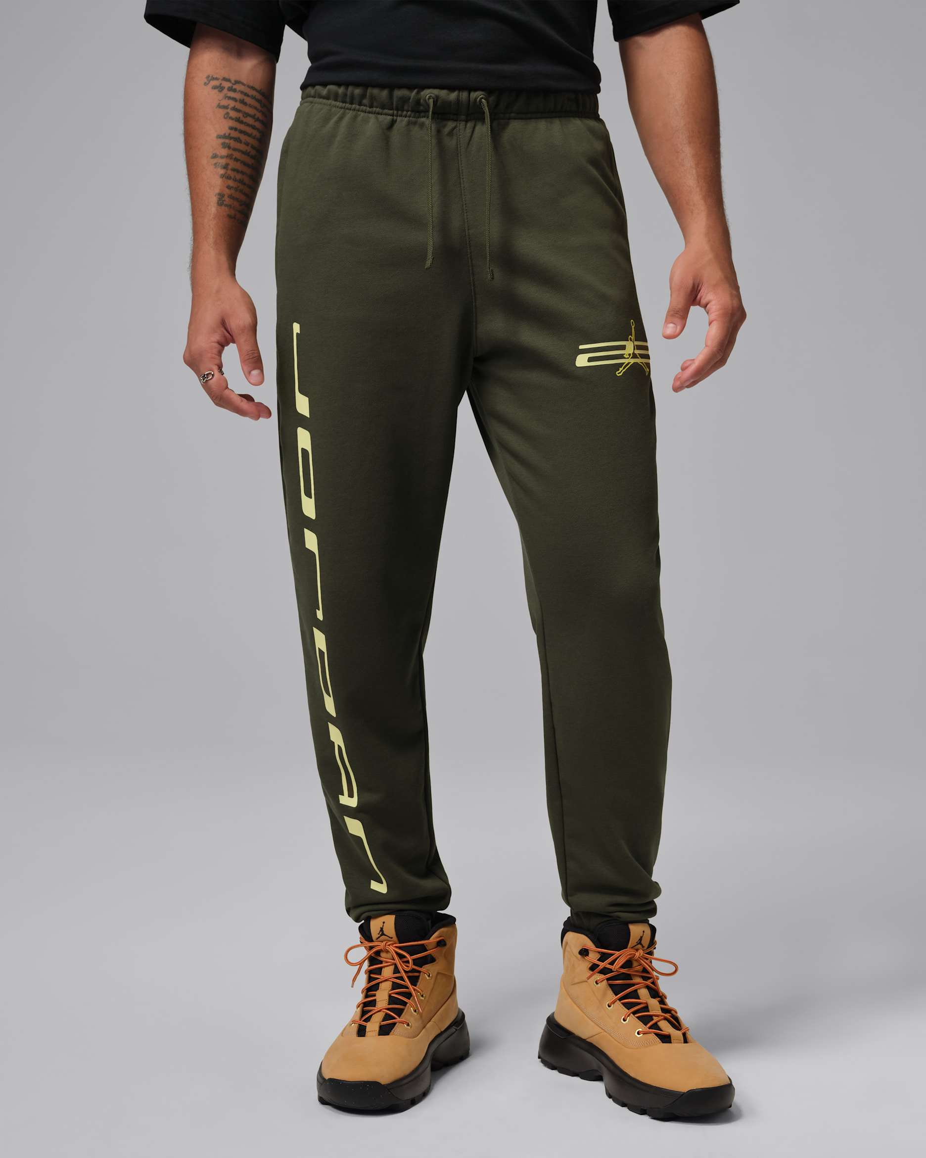 Jordan Sport Crossover Men's Dri-FIT Fleece Pants - Cargo Khaki/Luminous Green/Dynamic Yellow