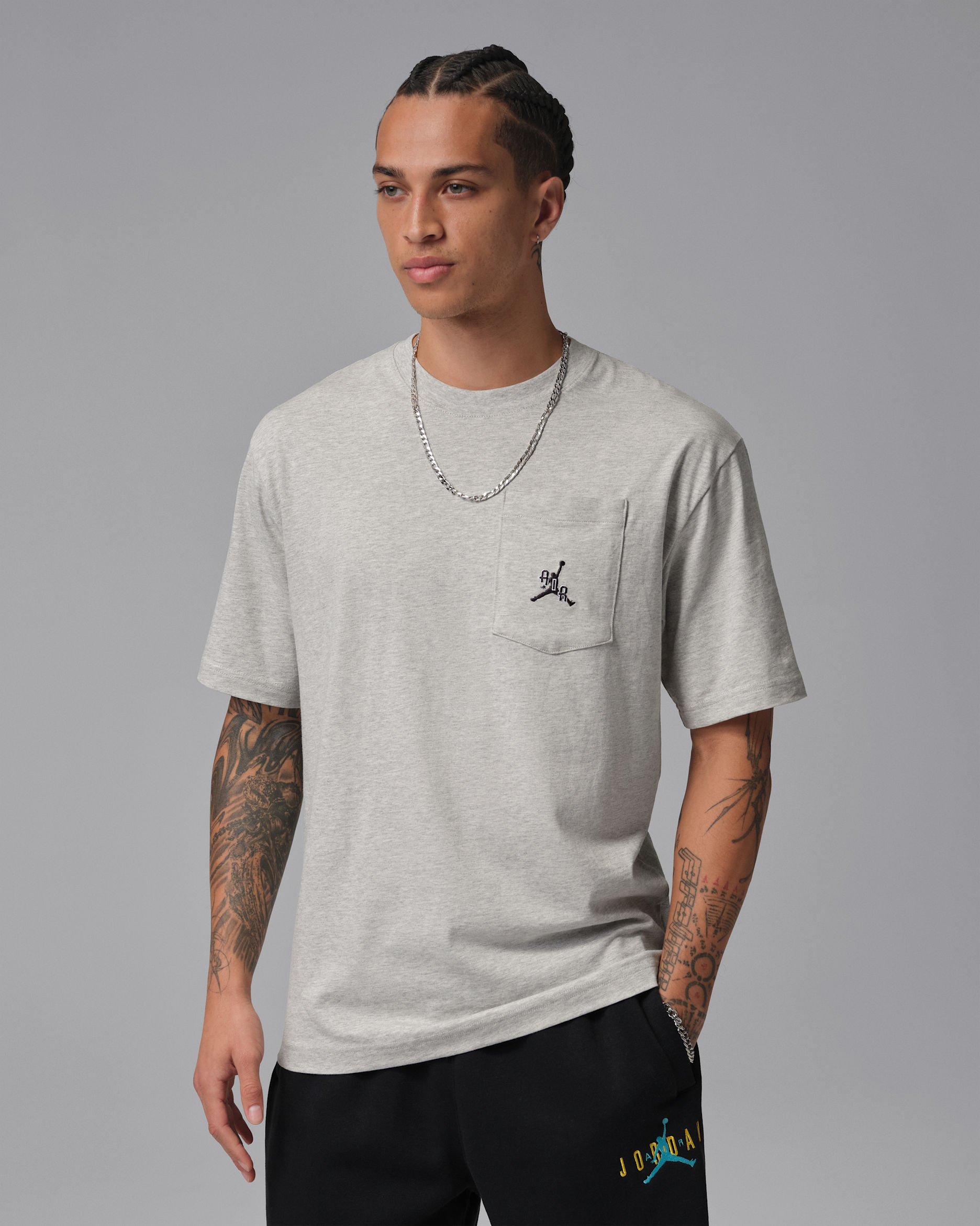 ジョーダン メンズ Tシャツ - グレーヘザー/ブラック