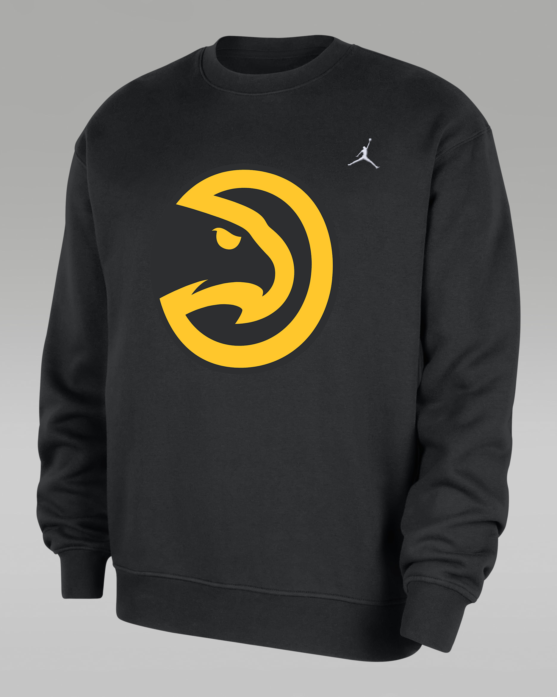 Atlanta Hawks Statement Essentials Men's Jordan NBA Fleece Crew-Neck Sweatshirt - Black/Amarillo