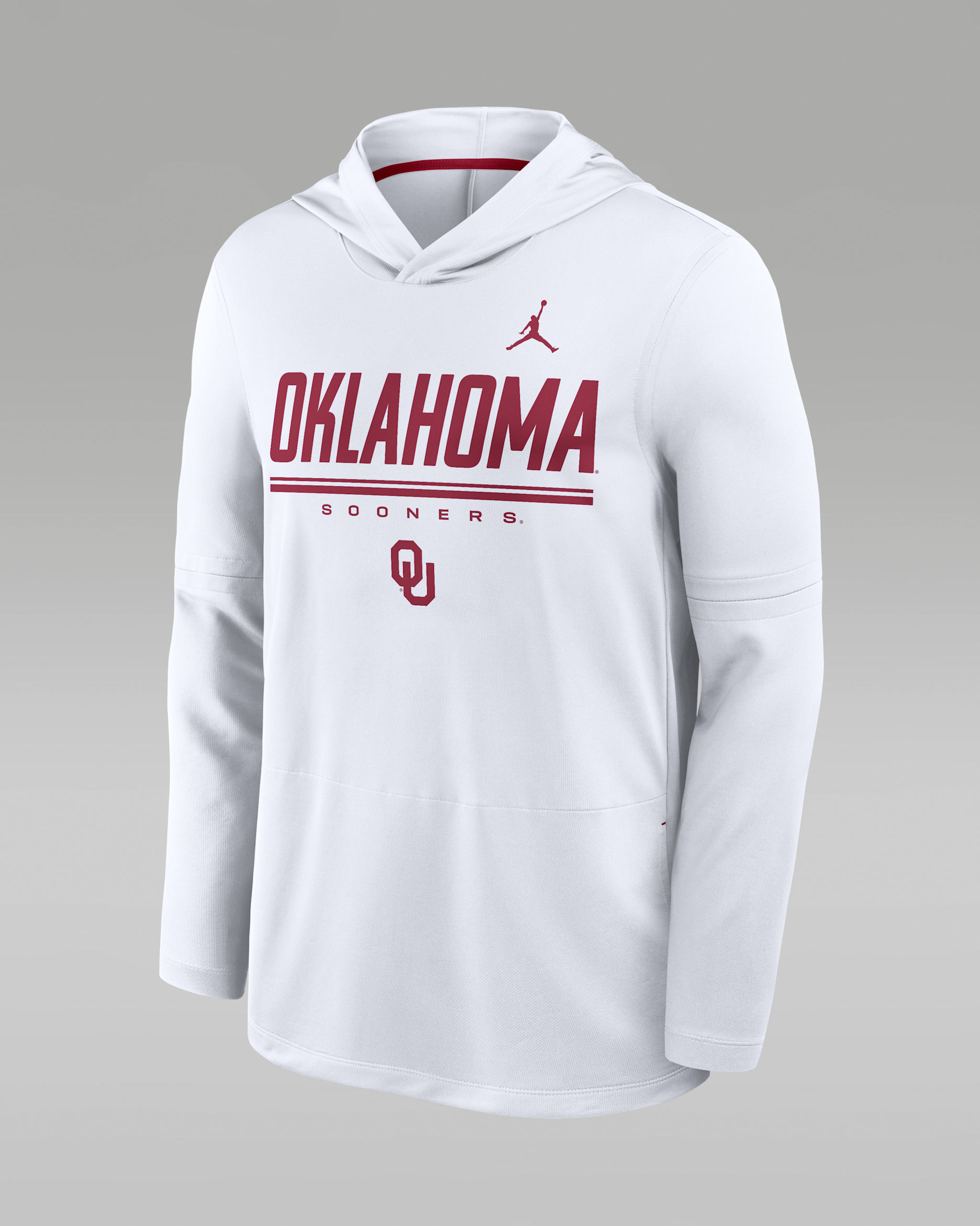 Playera de manga larga universitaria marca Jordan Dri-FIT con gorro para hombre Oklahoma Sideline - Blanco/Carmesí team
