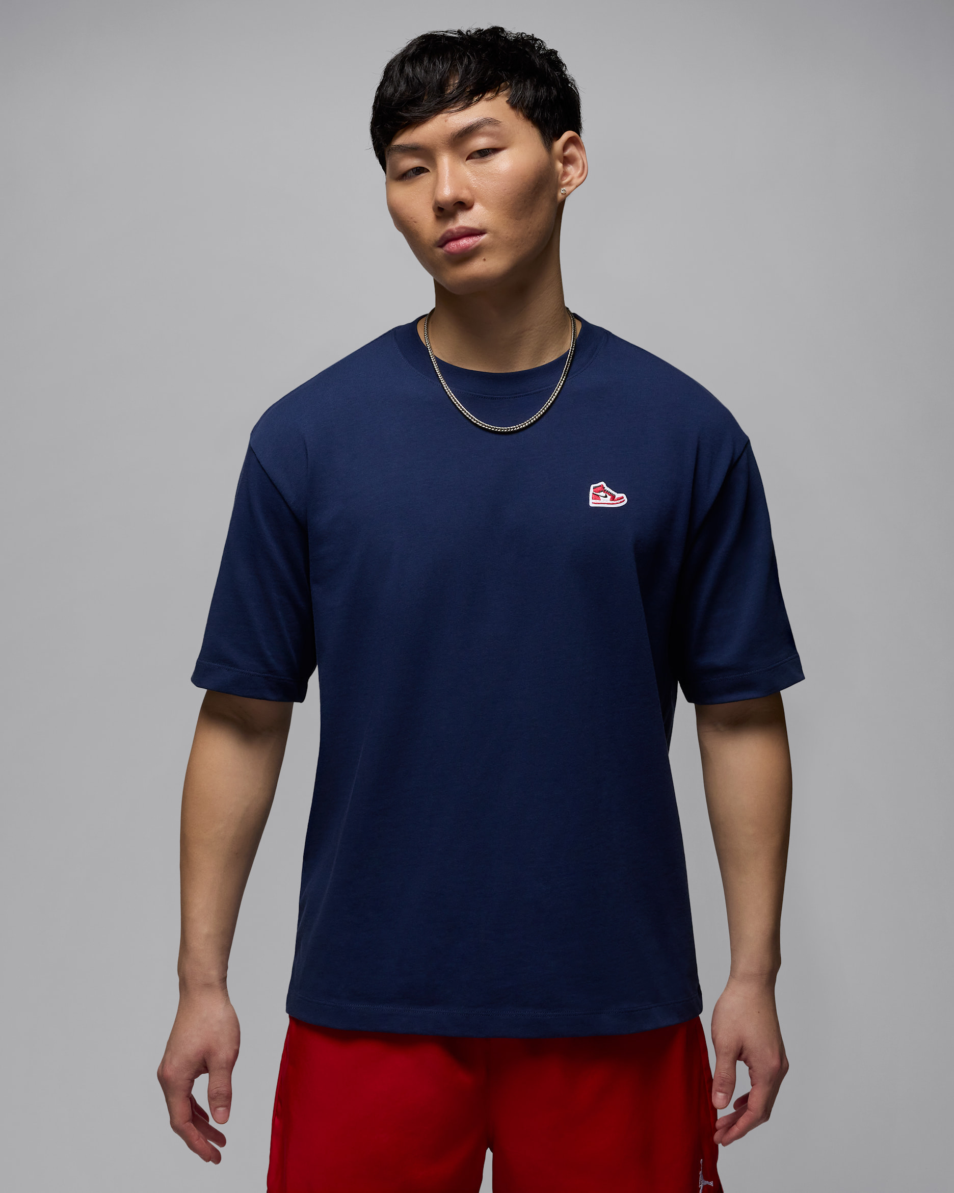 조던 브랜드 남성 스니커즈 패치 티셔츠 - 미드나이트 네이비/화이트