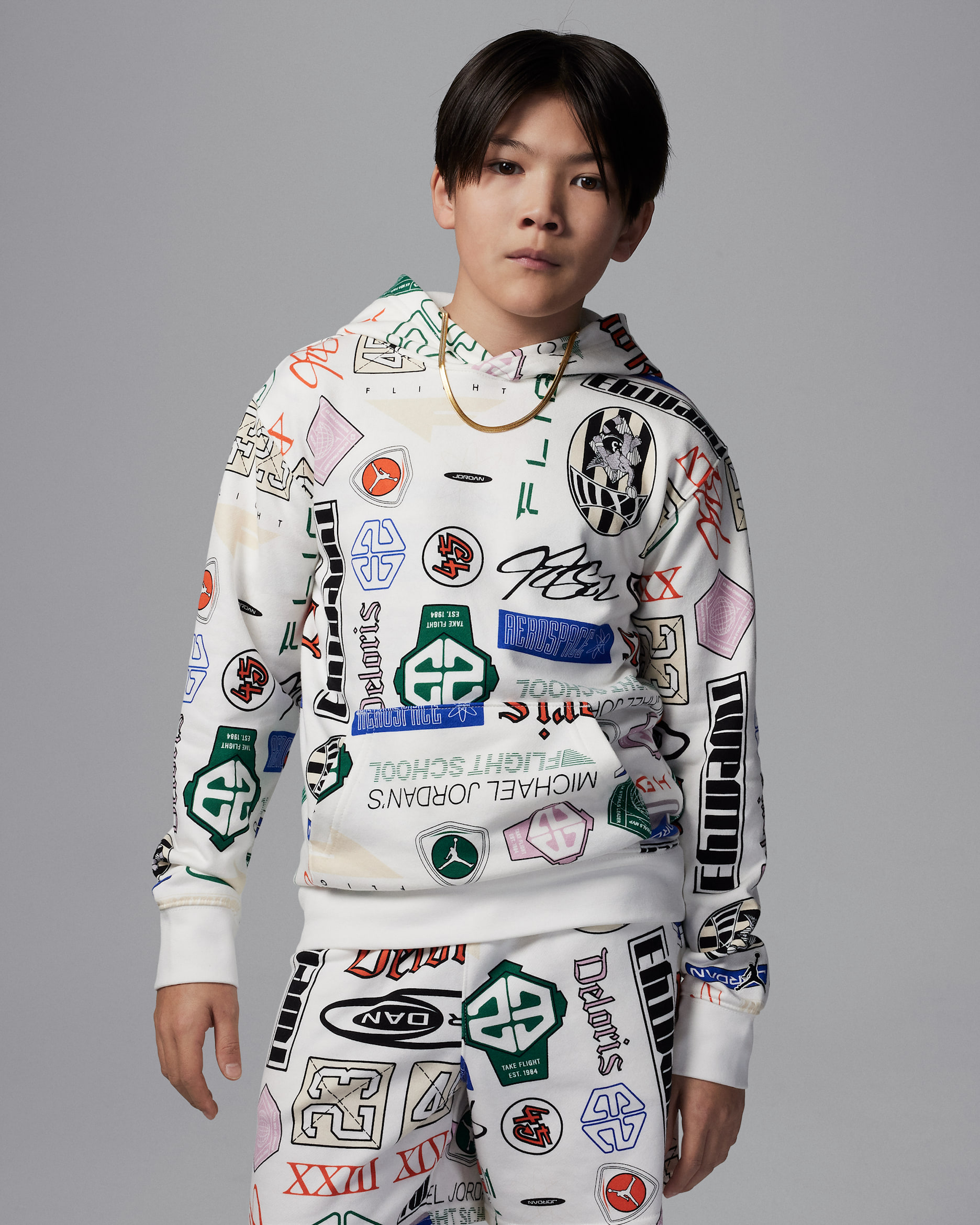 ジョーダン エッセンシャル ジュニア フレンチ テリー プリント プルオーバー パーカー - セイル