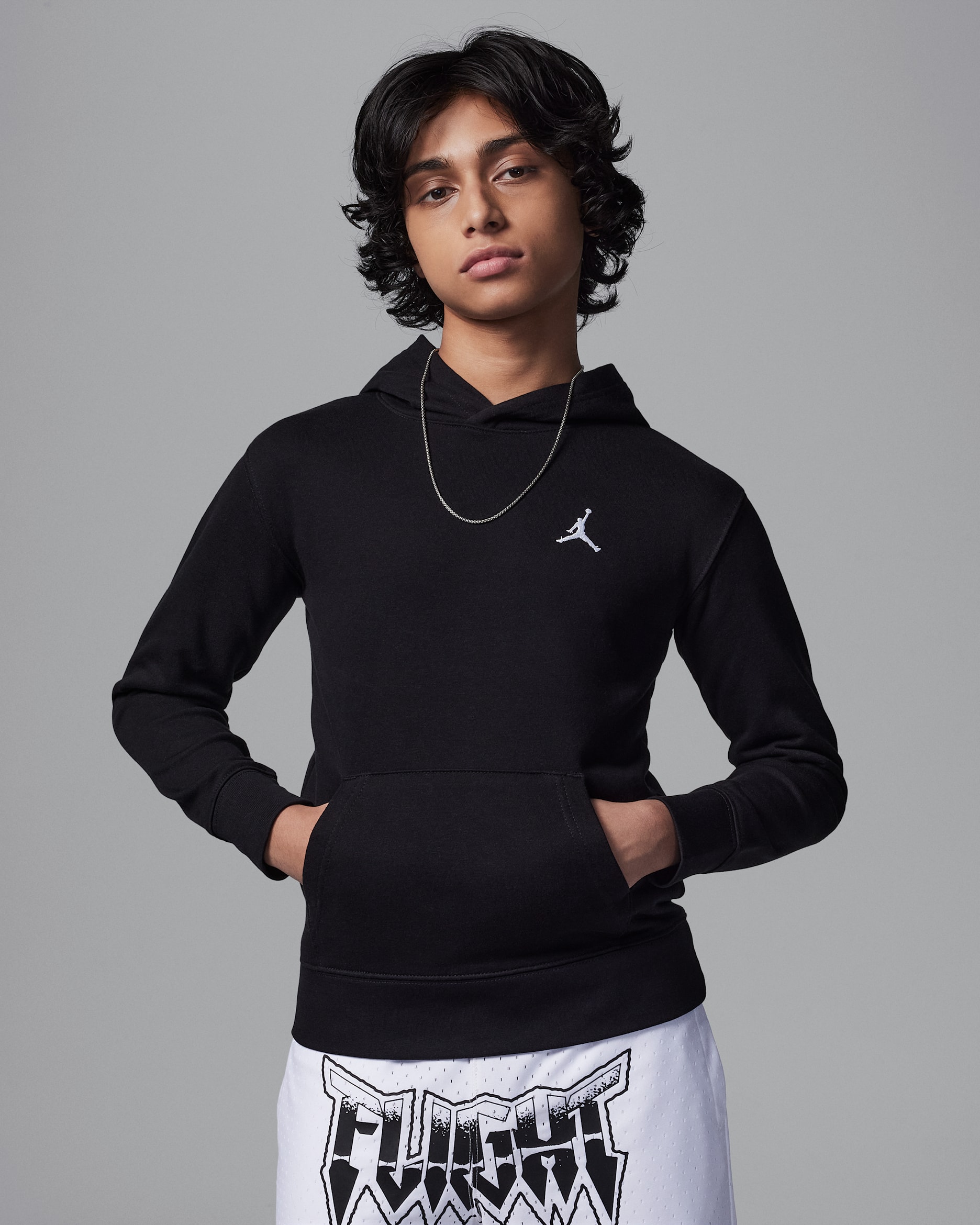 Sudadera con gorro sin cierre de tejido French Terry para niño talla grande Jordan MJ Brooklyn - Negro