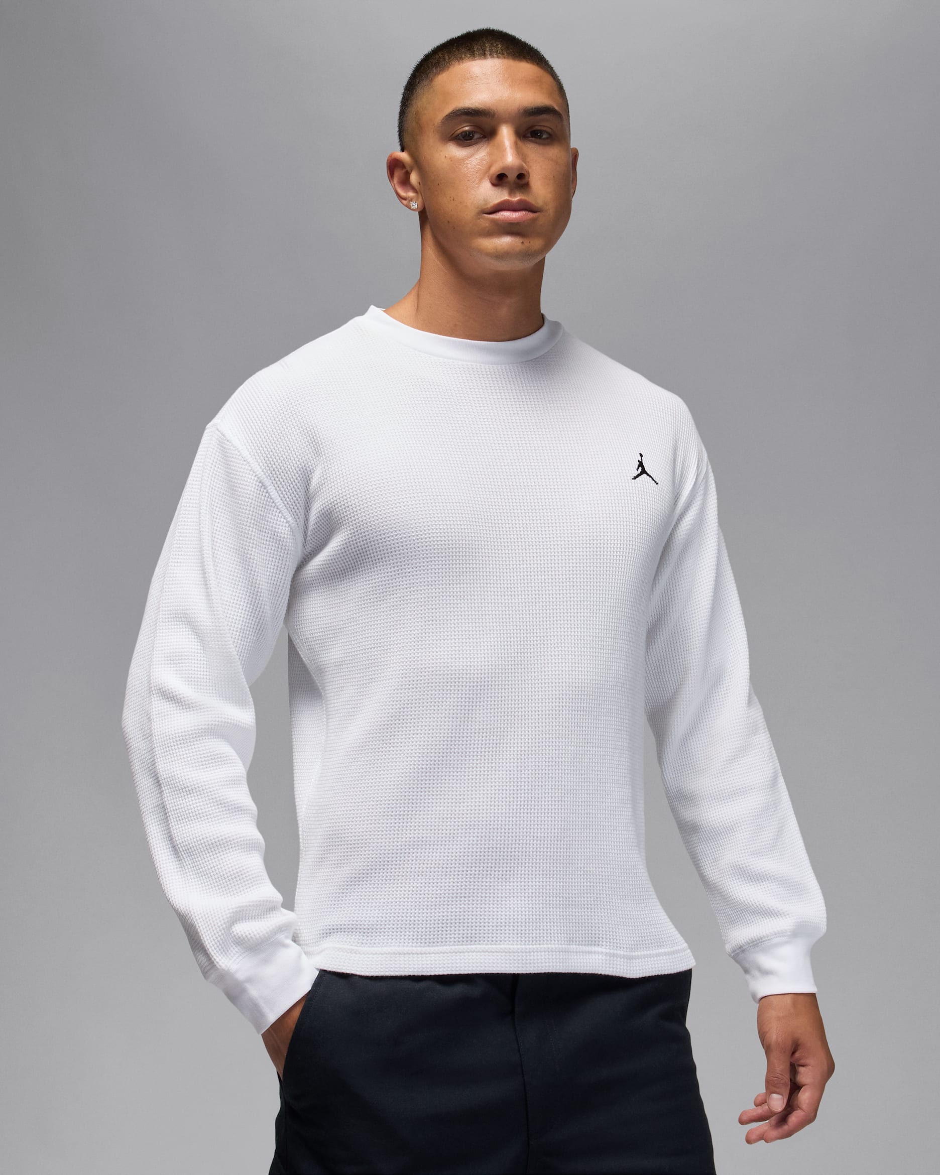 Camisola de manga comprida em padrão de waffle Jordan Flight Mountainside para homem - Branco/Preto