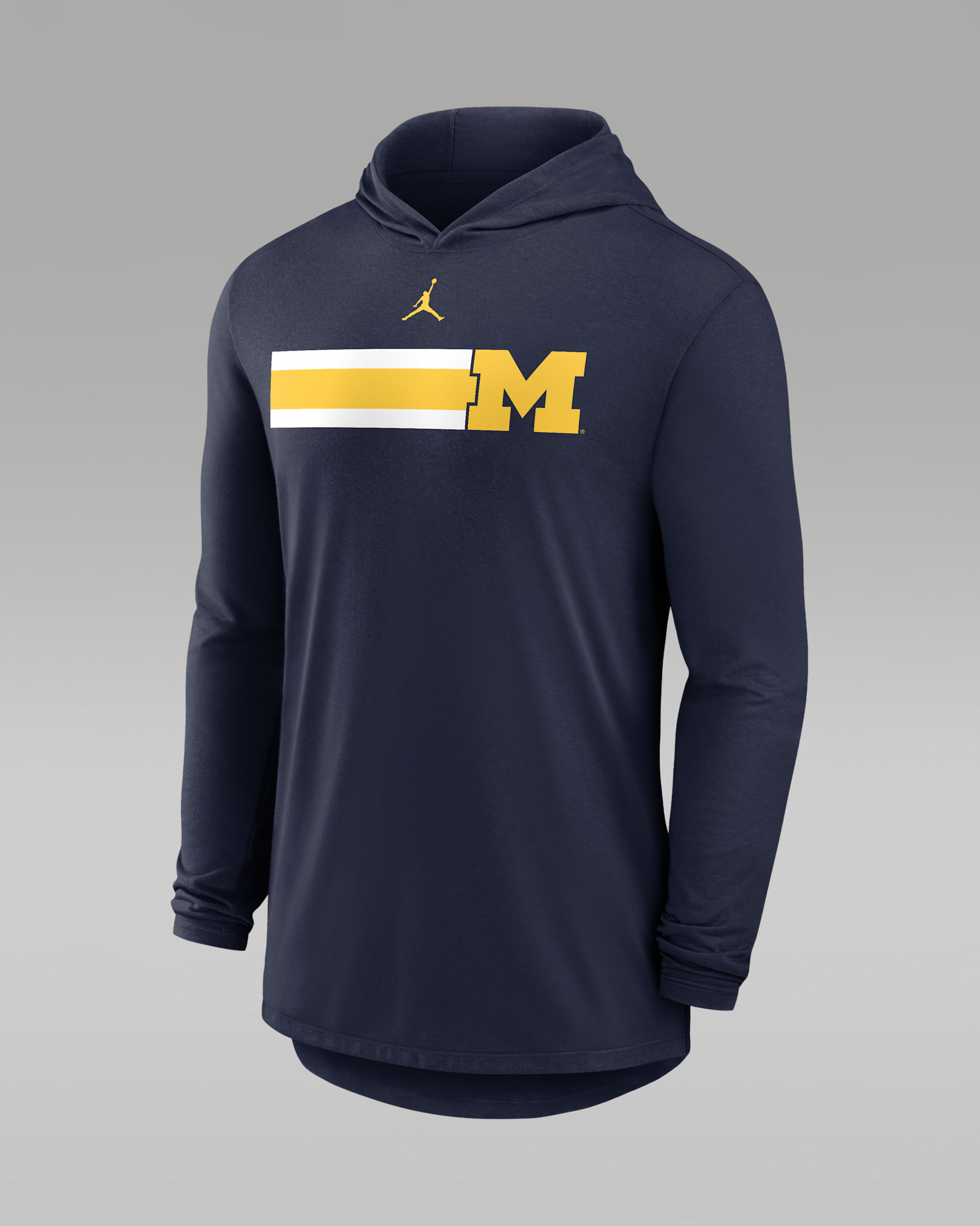 Michigan Primetime Pattern Men's Jordan Brand Dri-FIT College Long-Sleeve Hooded T-Shirt - Navy