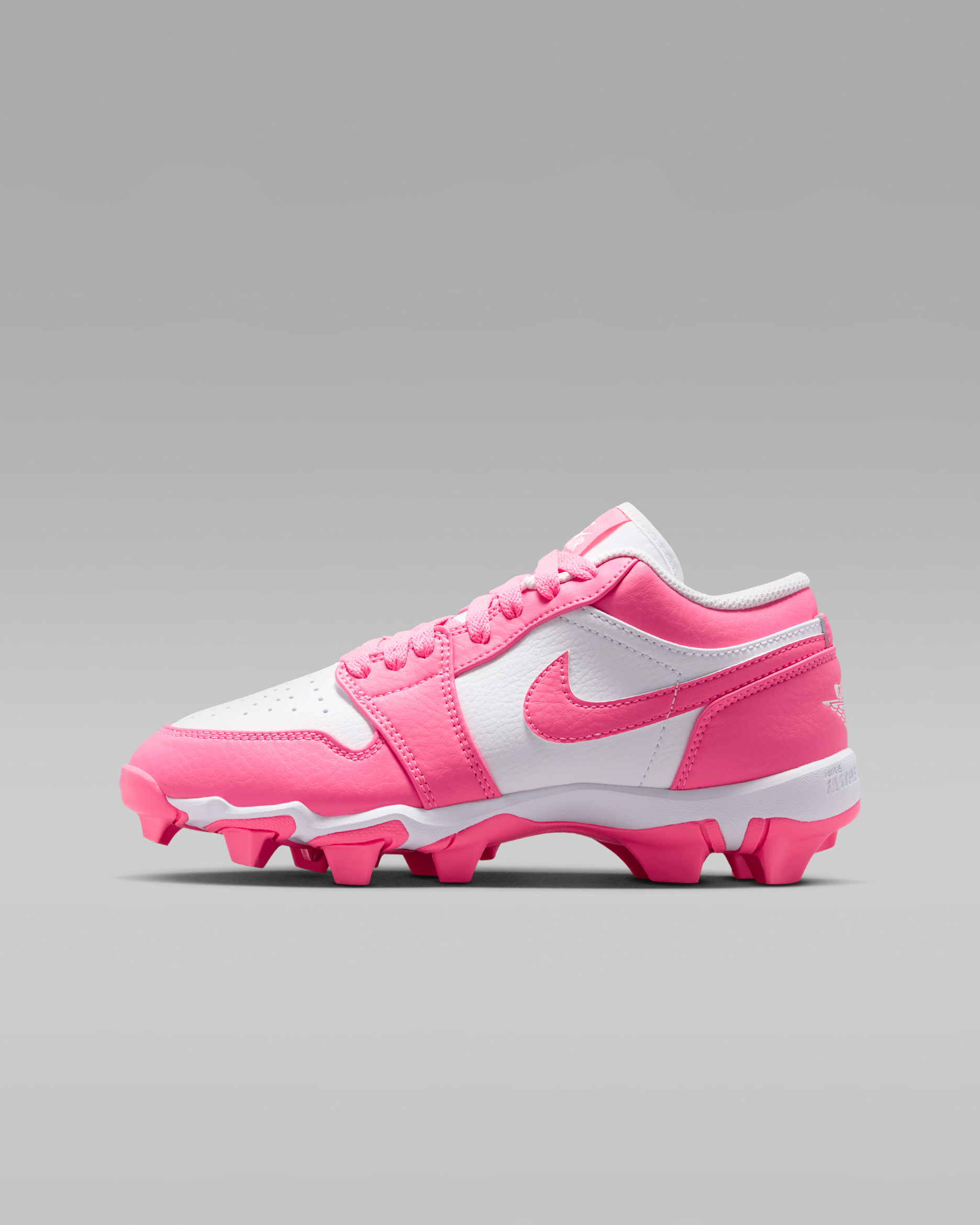Jordan 1 Low Little/Big Kids' Cleats - White/Sunset Pulse/Digital Pink
