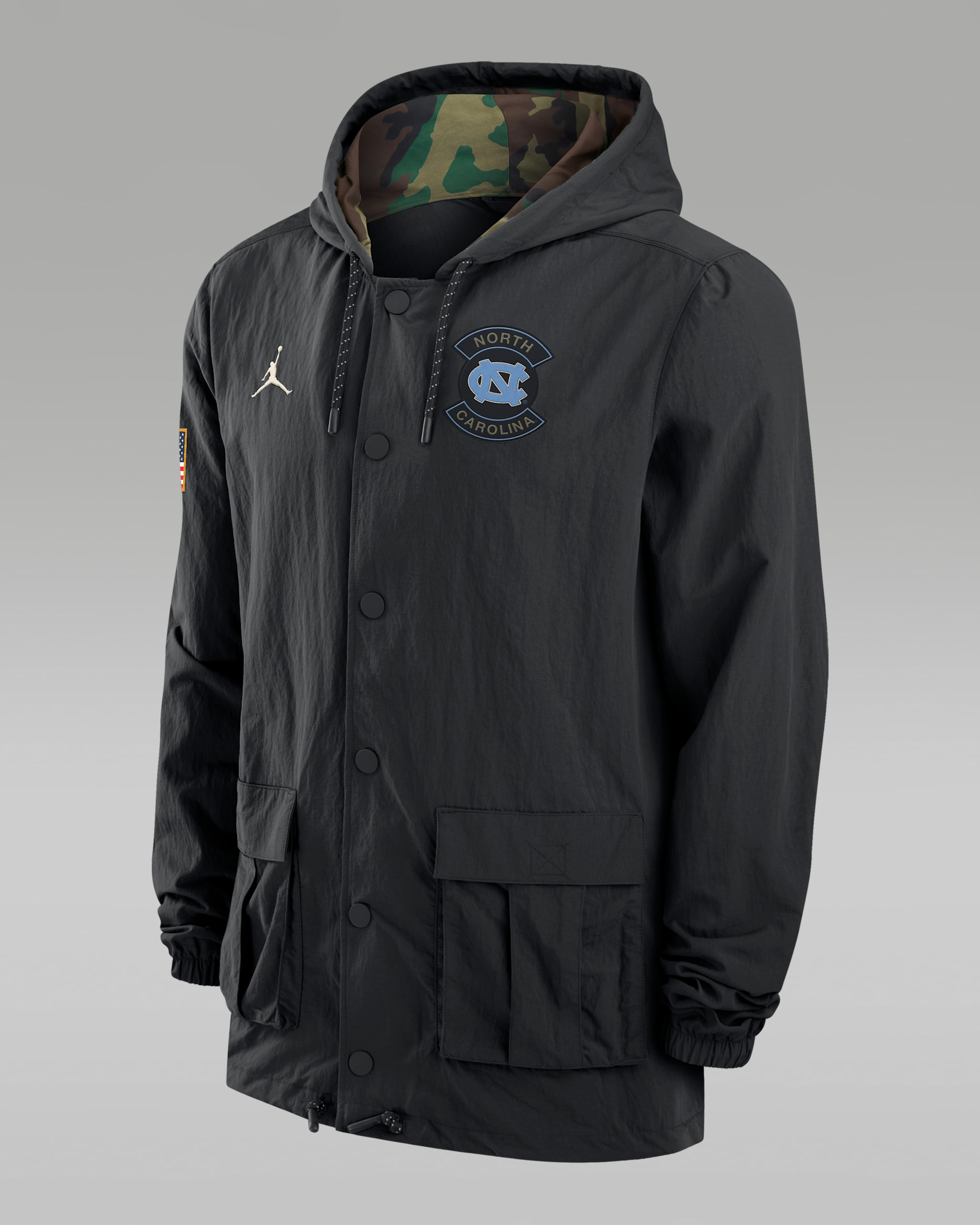 North Carolina Men's Jordan Brand Full-Snap Hooded Military Jacket - Black