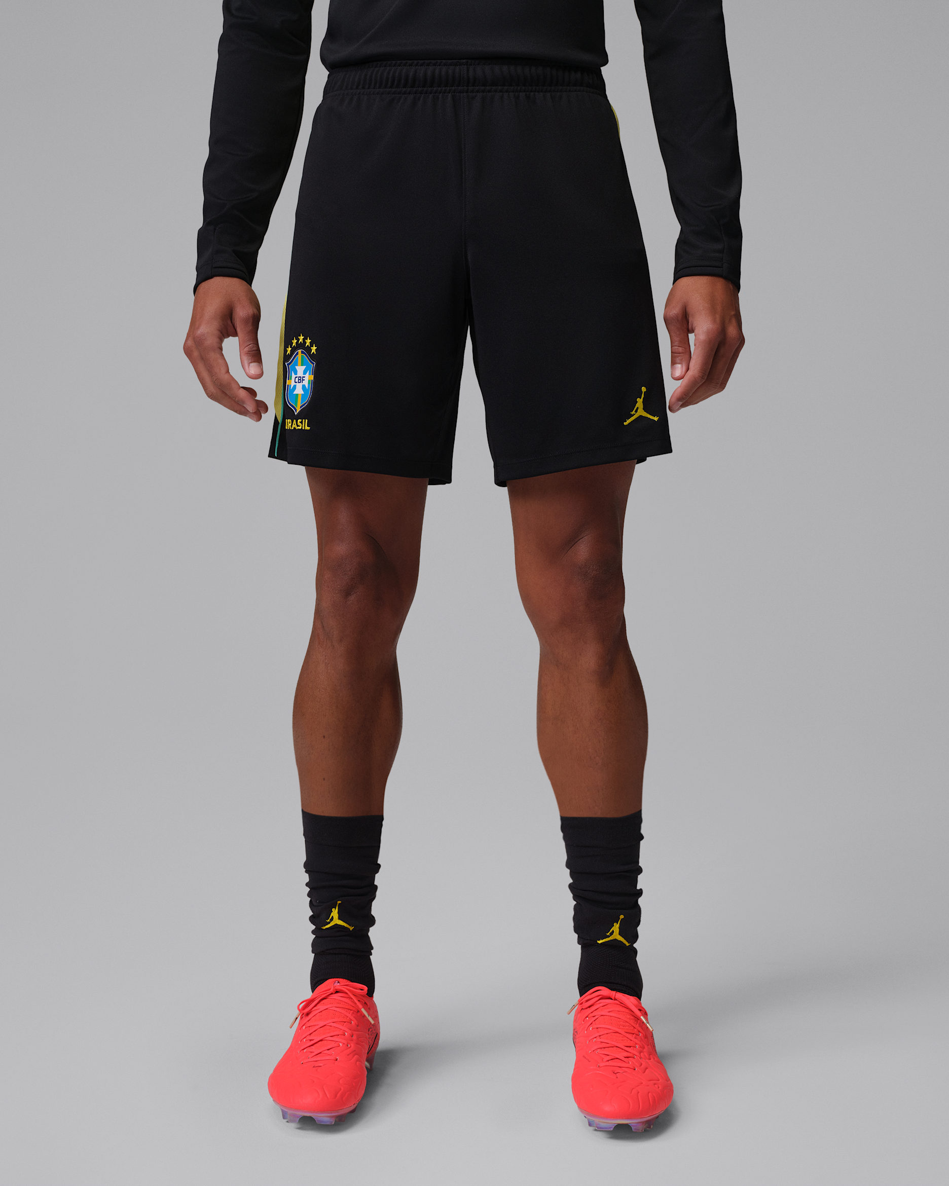 Brazil Academy Pro Jordan Dri-FIT strikket fotballshorts til herre - Svart/Yellow Pulse/Light Menta/Infrared 23
