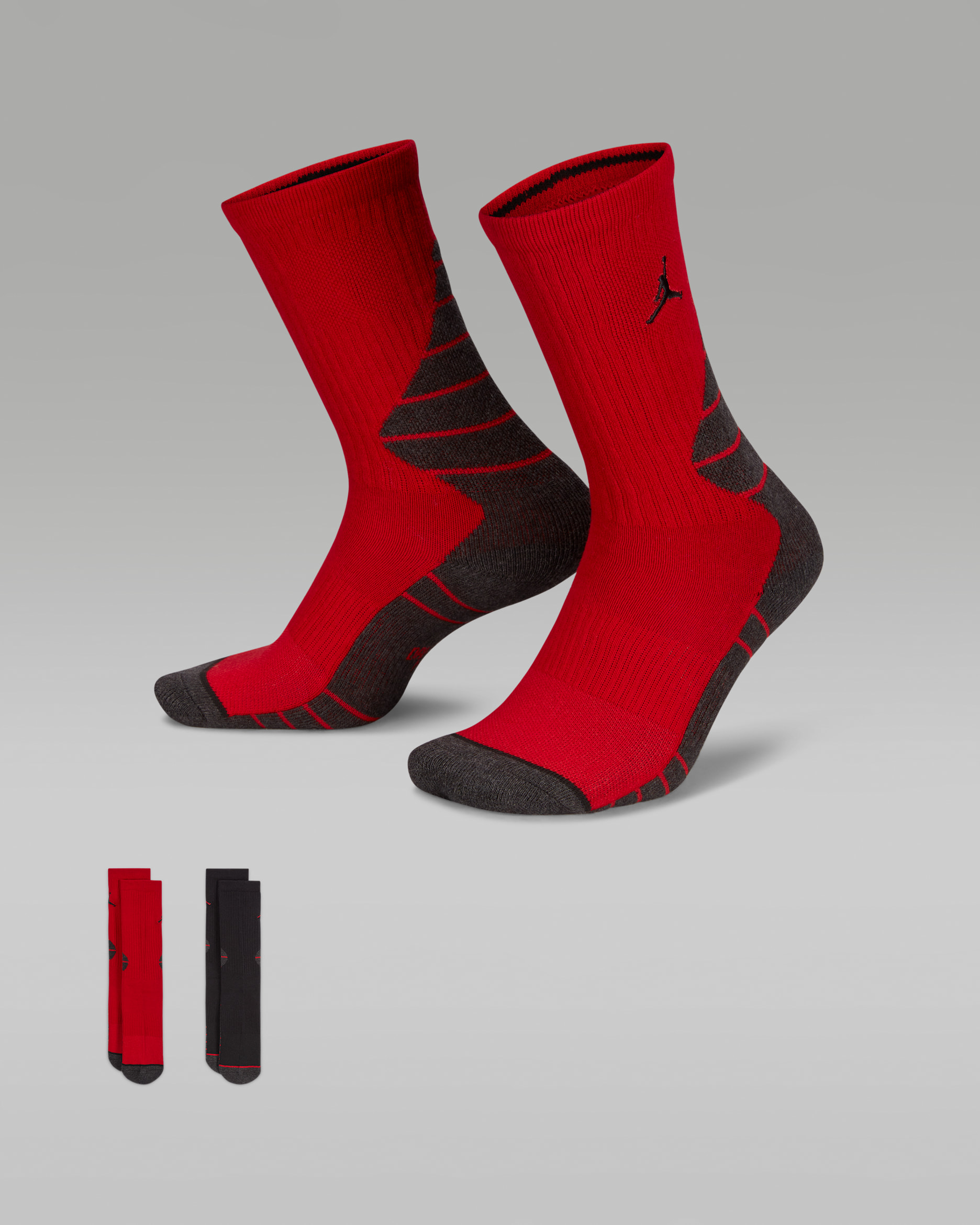 Jordan Dri-FIT Crew Socks (2-Pack) Big Kids' Socks - Black/Red