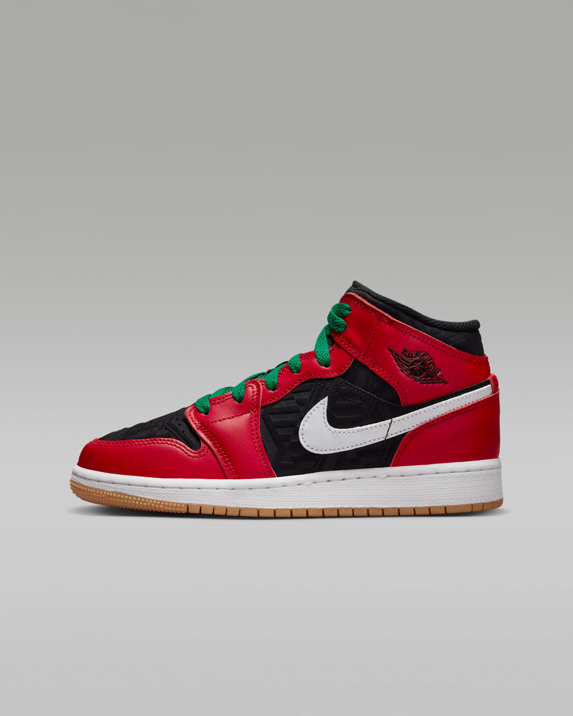 รองเท้าเด็กโต Air Jordan 1 Mid SE - ดำ/ขาว/Malachite/Fire Red