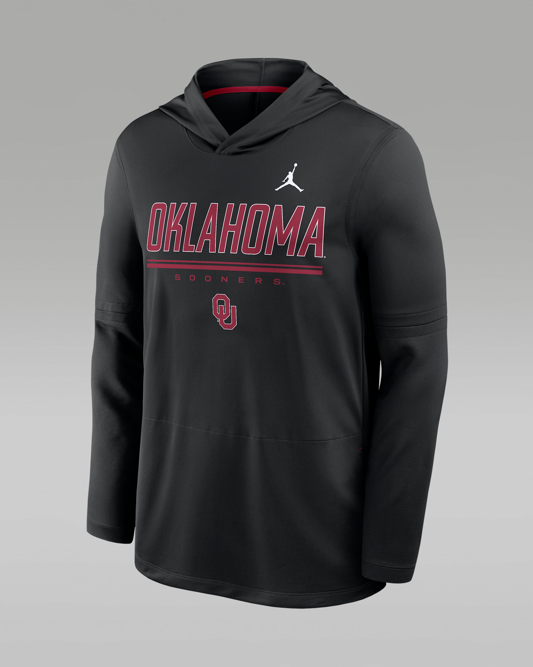 Playera de manga larga universitaria marca Jordan Dri-FIT con gorro para hombre Oklahoma Sideline - Negro/Carmesí team