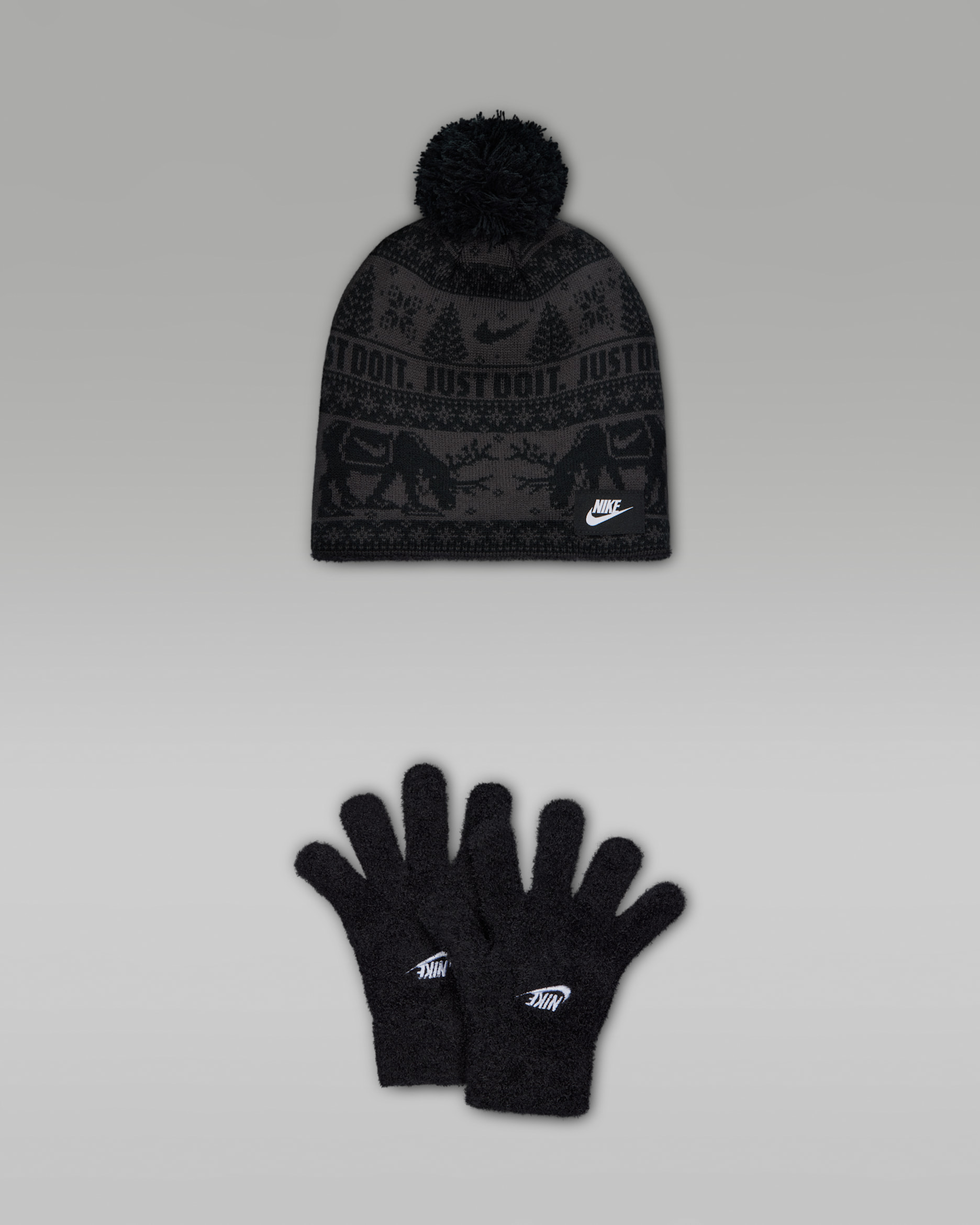Nike Big Kids' Fairisle Peak Beanie 2-Piece Set - Black