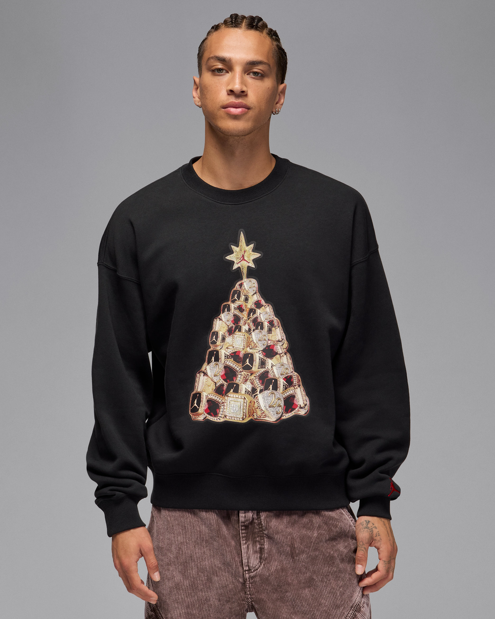 Jordan Brooklyn Fleece Men's Crew-neck Sweatshirt - Black/Gym Red