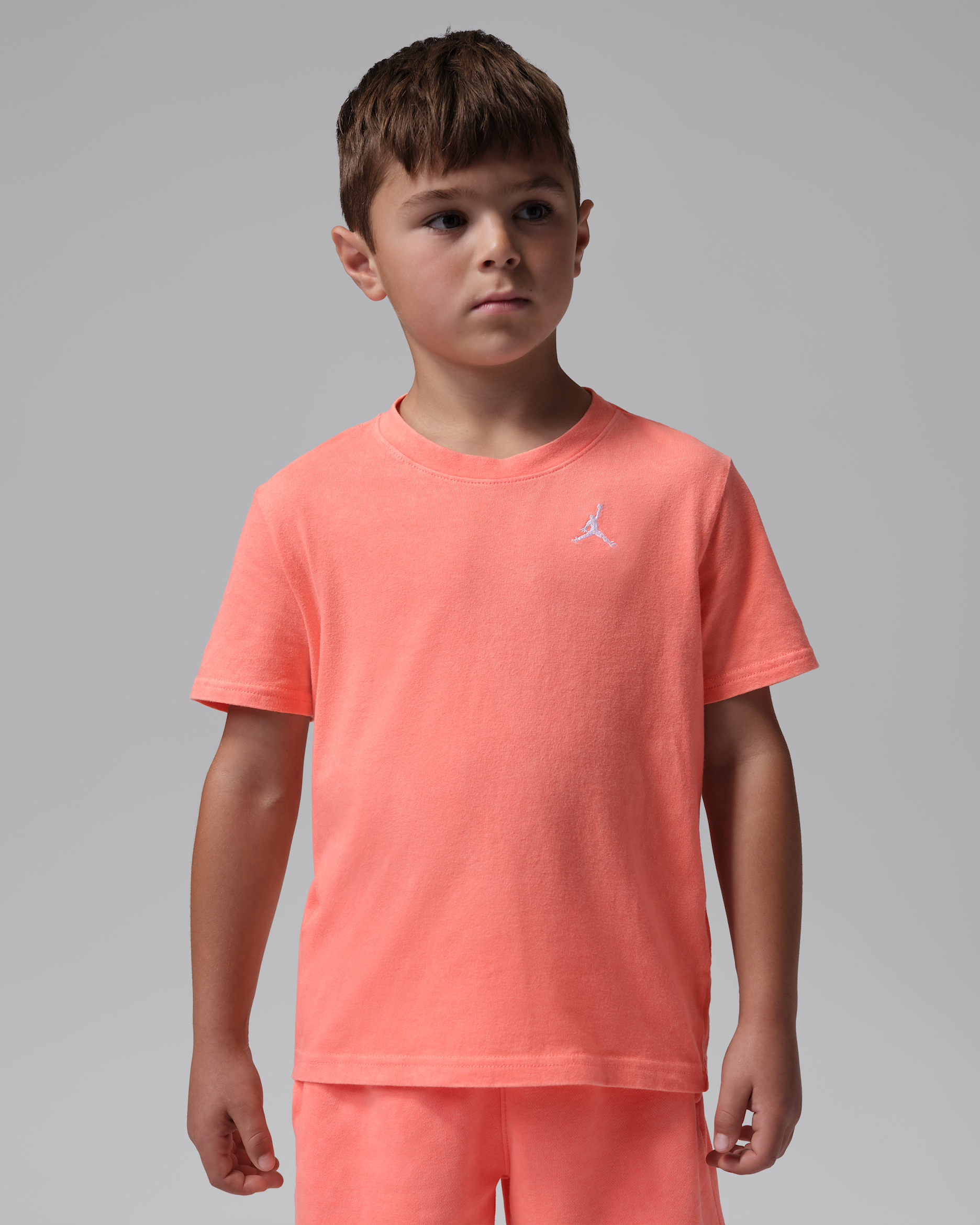 Jordan Little Kids' Air Embroidered Acid Wash T-Shirt - Bright Mango