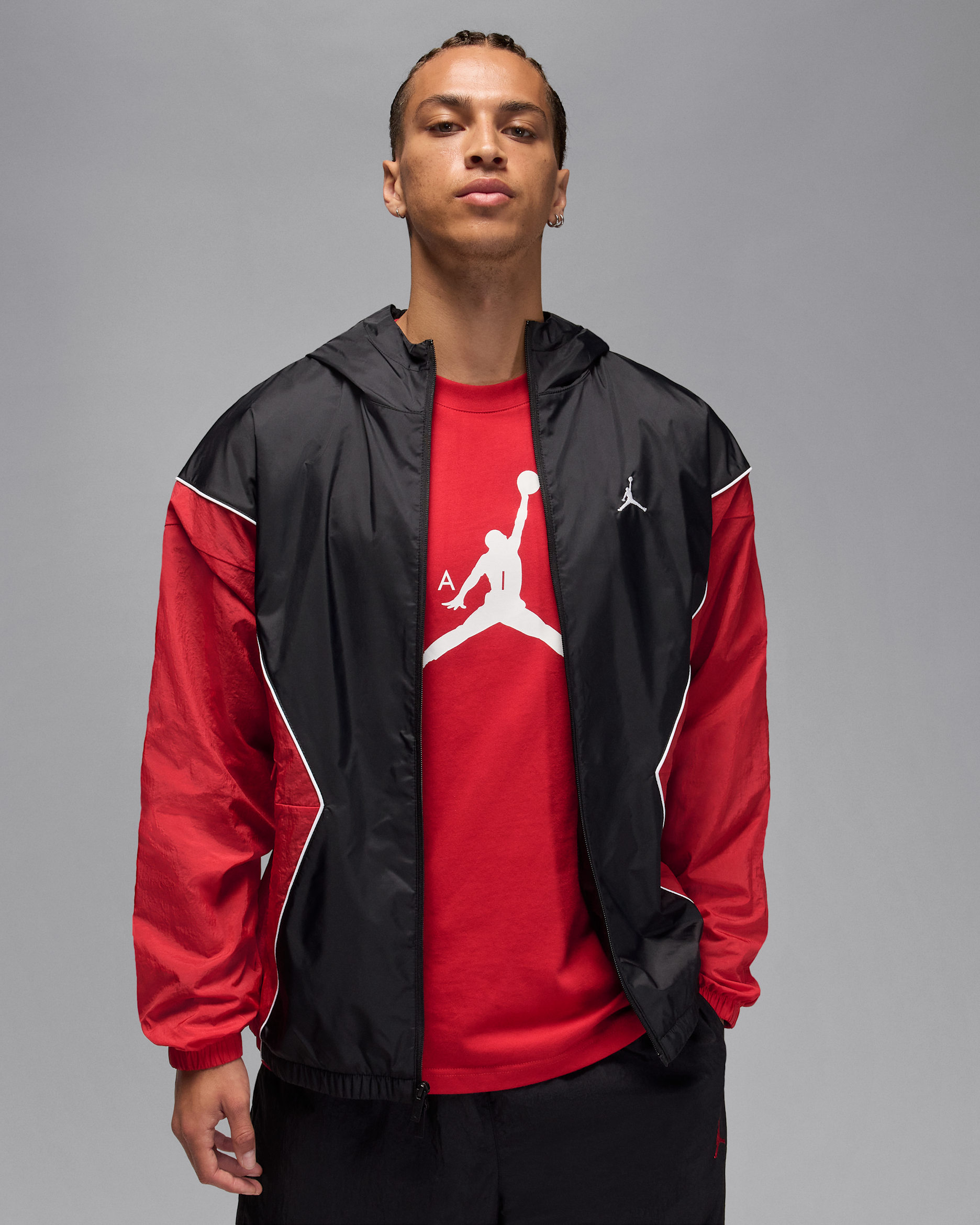 Jordan Brooklyn Men's Hooded Draft Jacket - Black/Gym Red/White/White