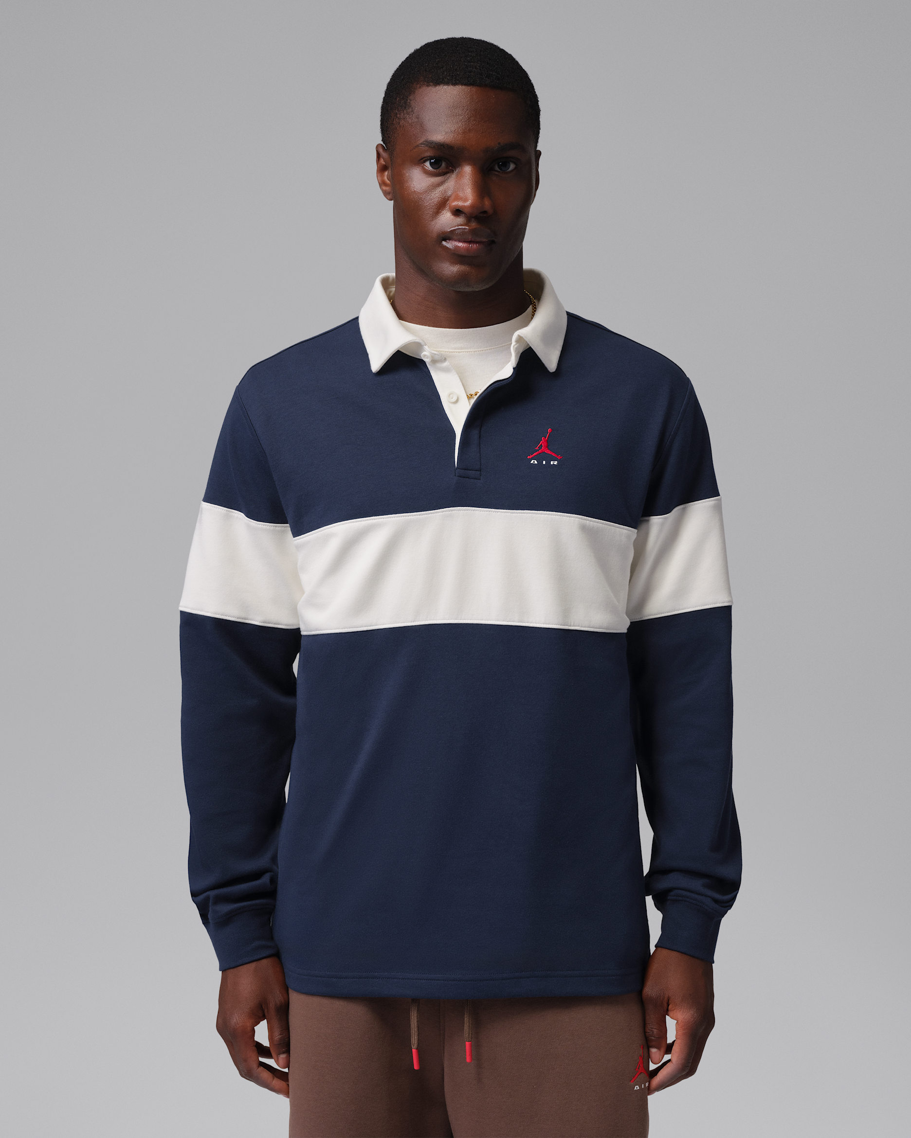 Jordan Brooklyn polo met lange mouwen voor heren - College Navy/Sail/Sail/University Red