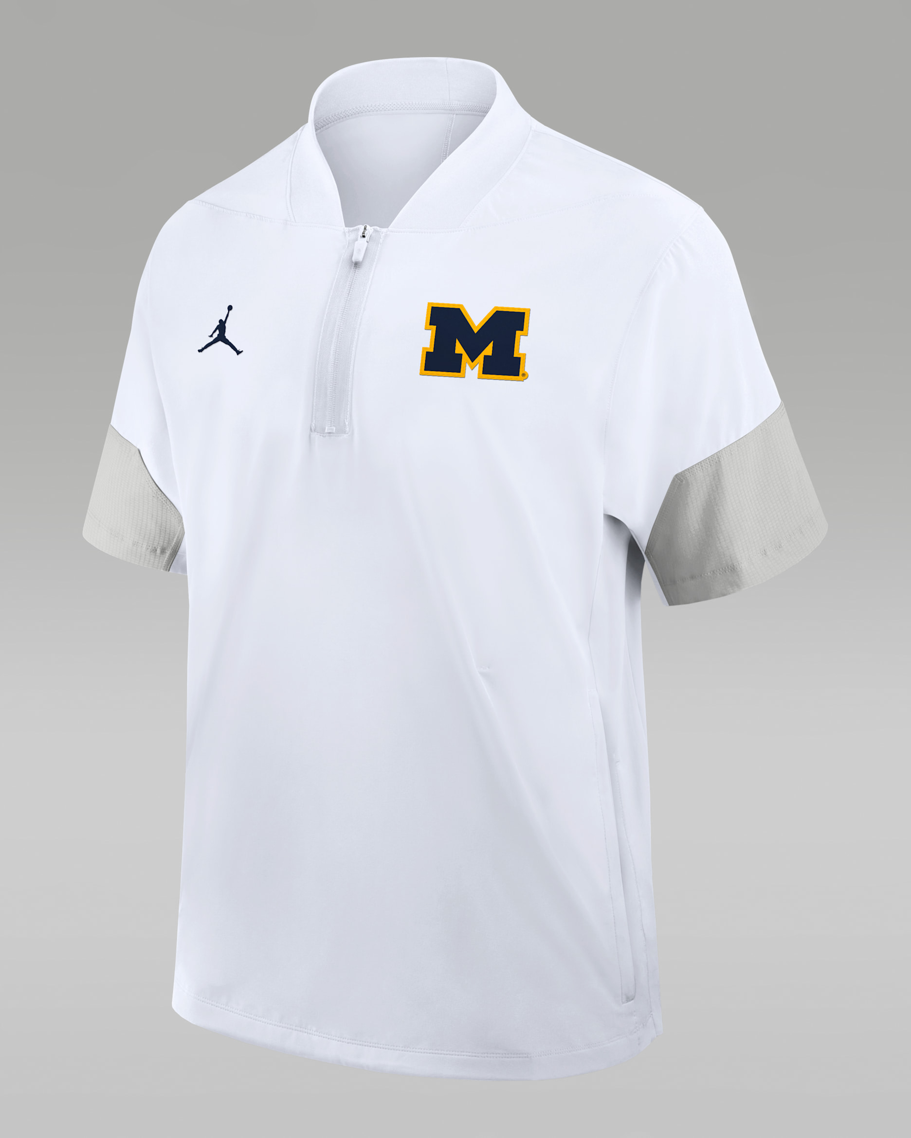 Michigan Sideline Coach Men's Nike Jordan Brand 1/2-Zip Short-Sleeve Jacket - White
