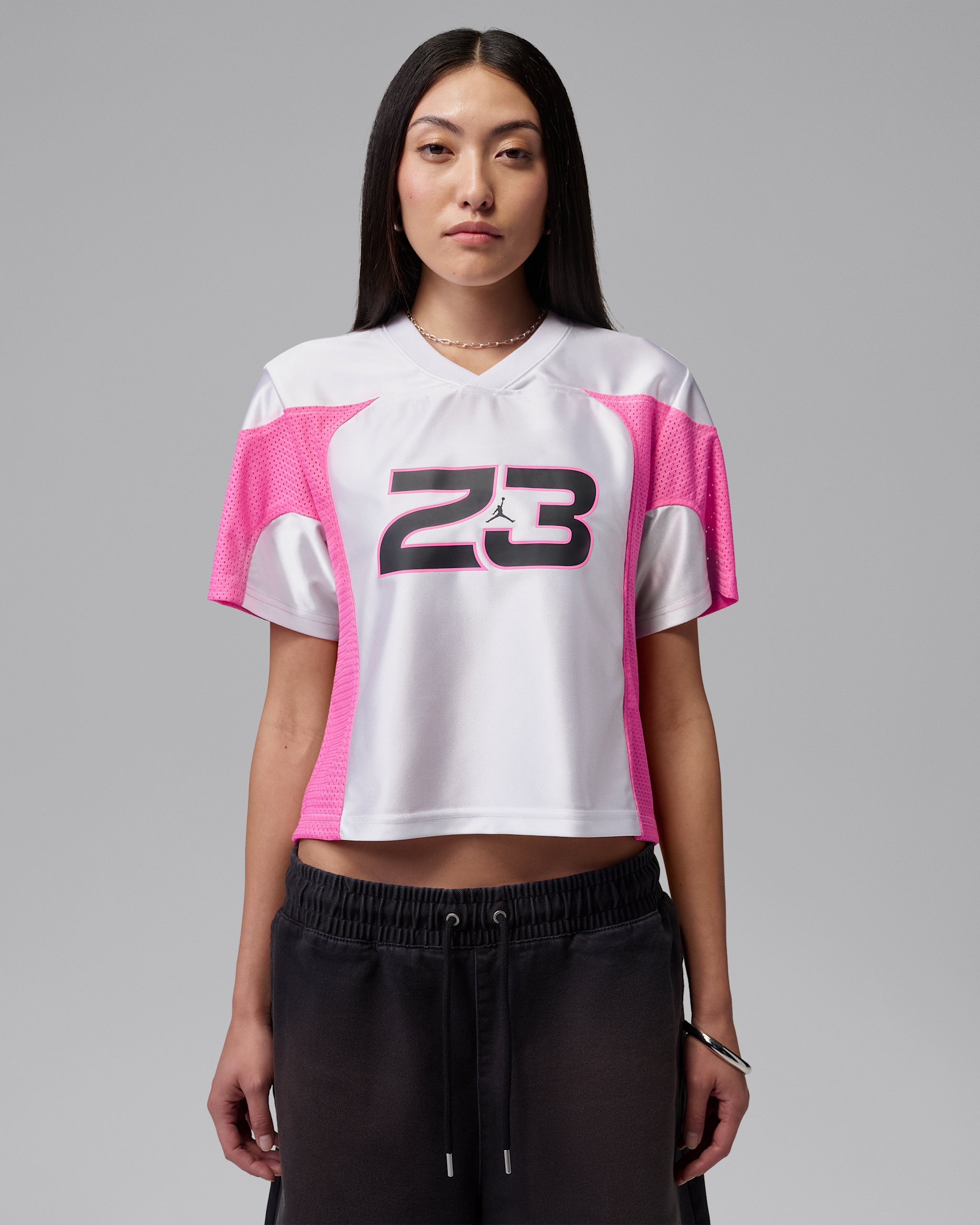 조던 플라이트 여성 저지 - 화이트/핑크시클/블랙