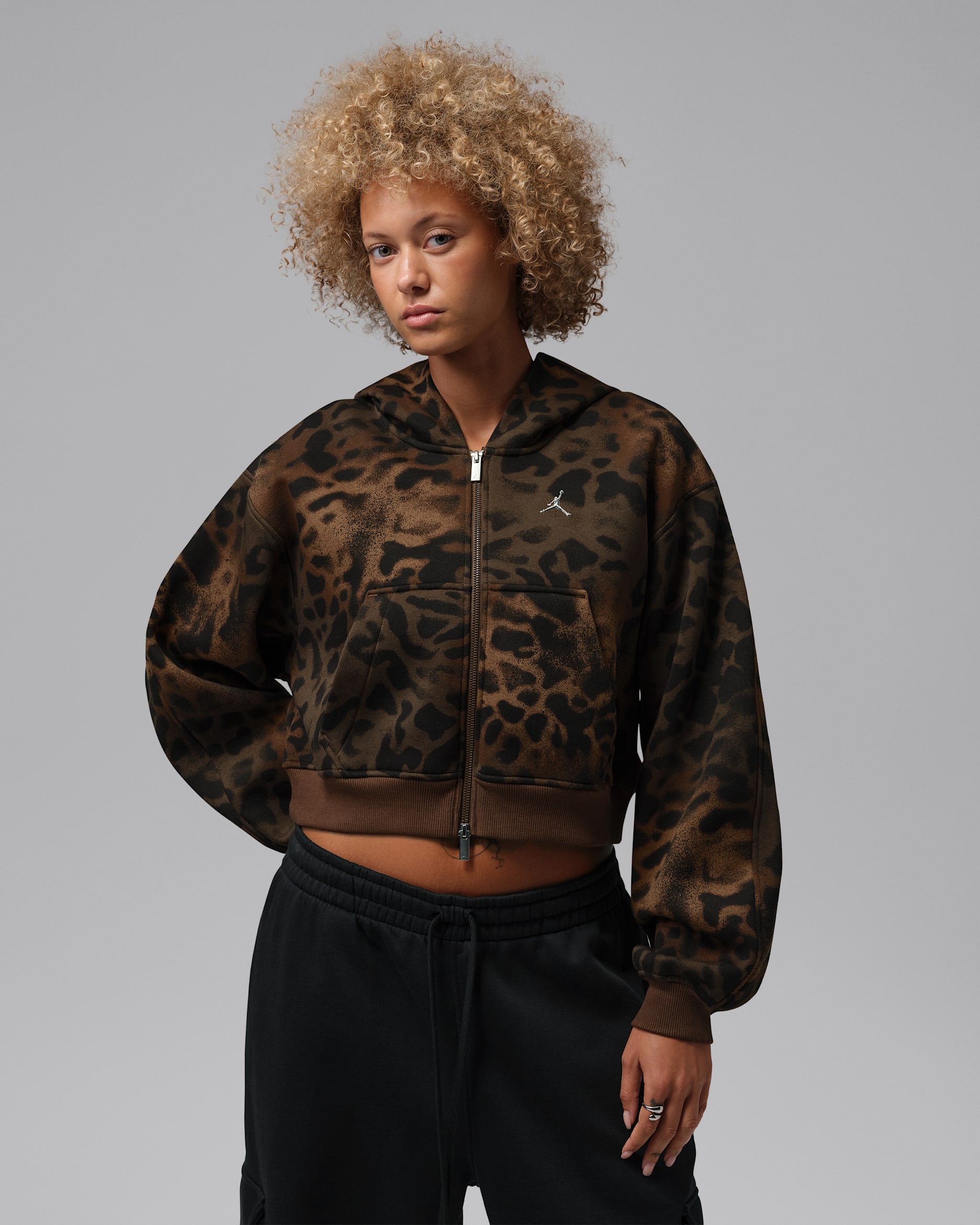 Jordan Brooklyn Fleece Women's Cropped Full-Zip Hoodie - Light British Tan/Cacao Wow