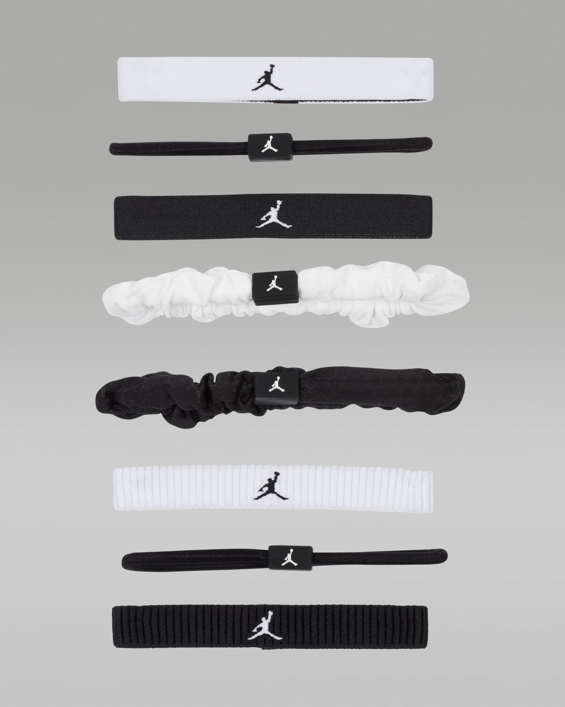 Ligas para el cabello elásticas mixtas (paquete de 8) Jordan Sport - Blanco/Negro