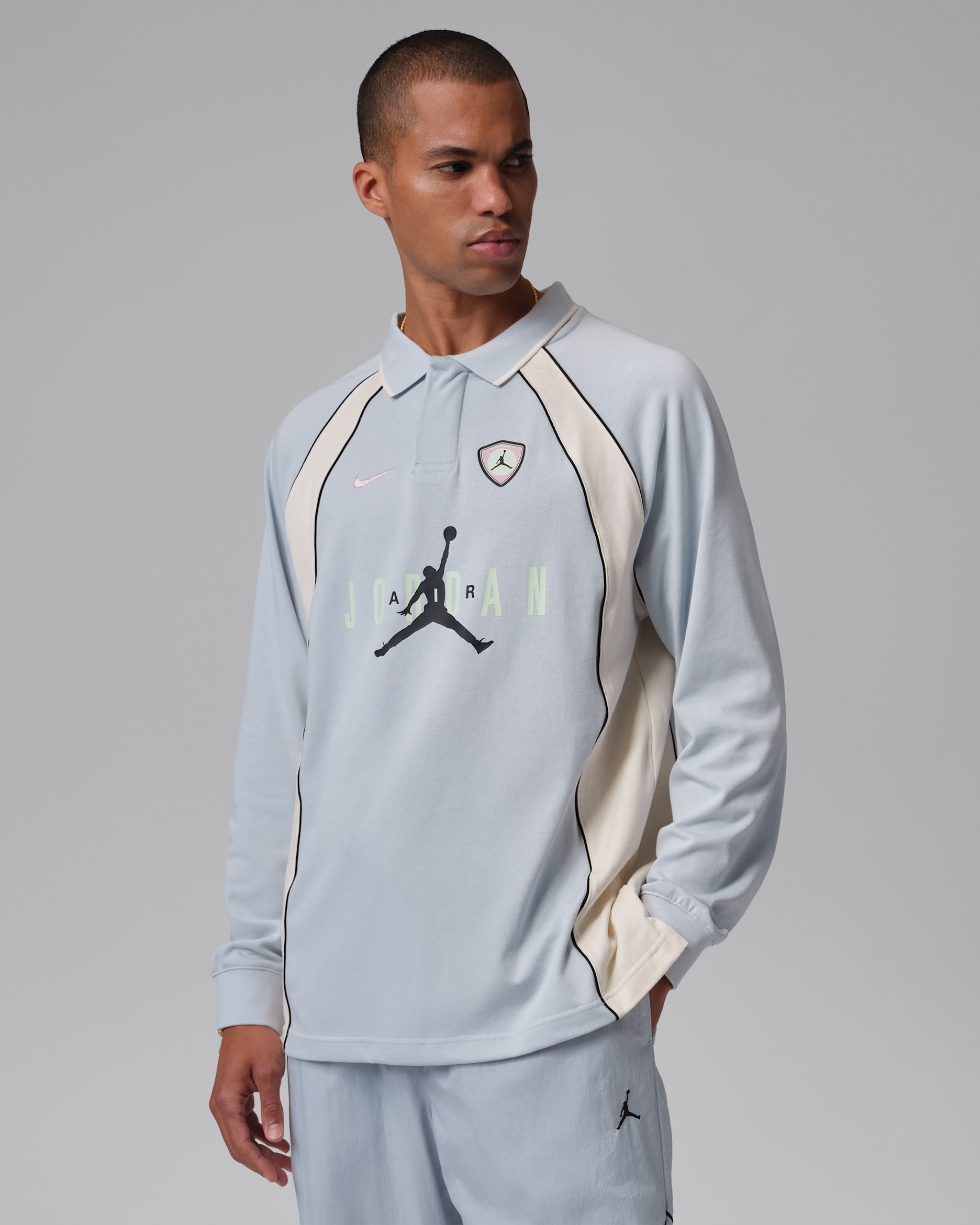 Jordan Flight Men's Long-Sleeve Polo Jersey - Aura/Pale Ivory/Black