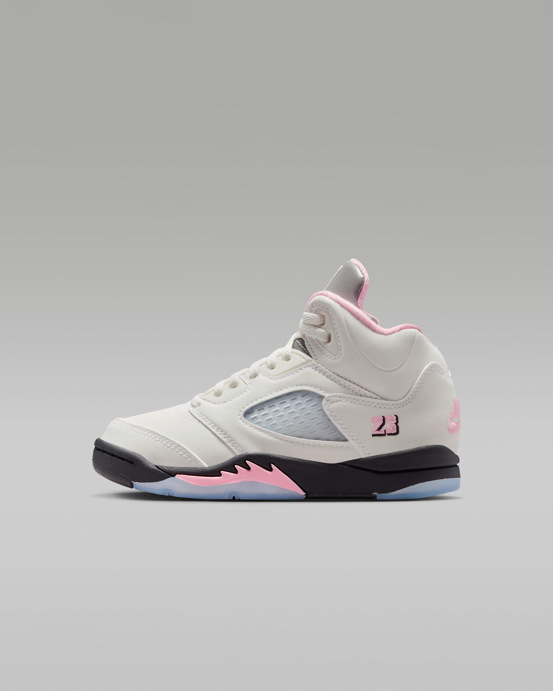 Tenis para niños de preescolar Jordan 5 Retro "Medium Soft Pink" - Blanco/Negro/Rosa suave medio