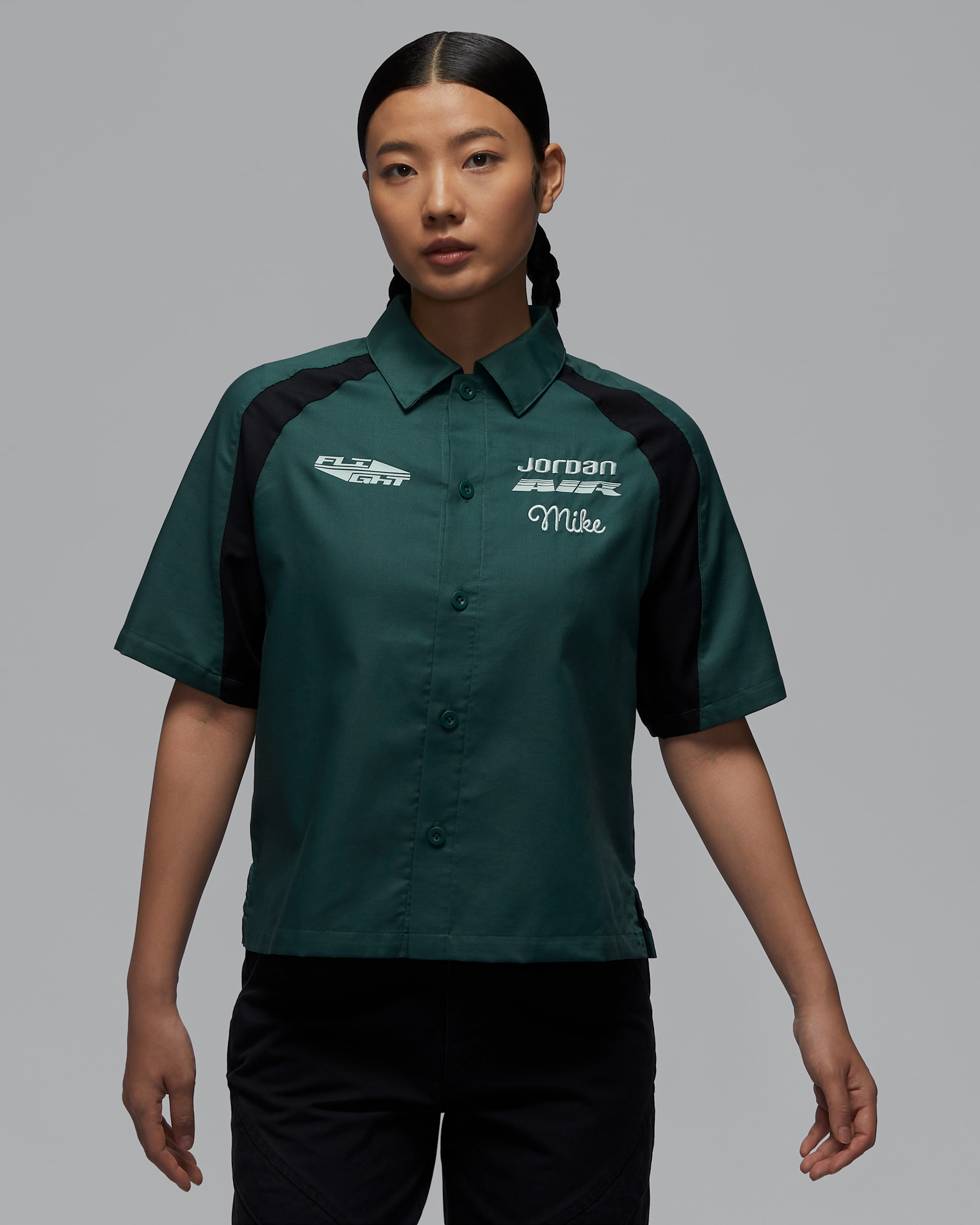 조던 여성 우븐 탑 - 옥시다이즈드 그린/블랙