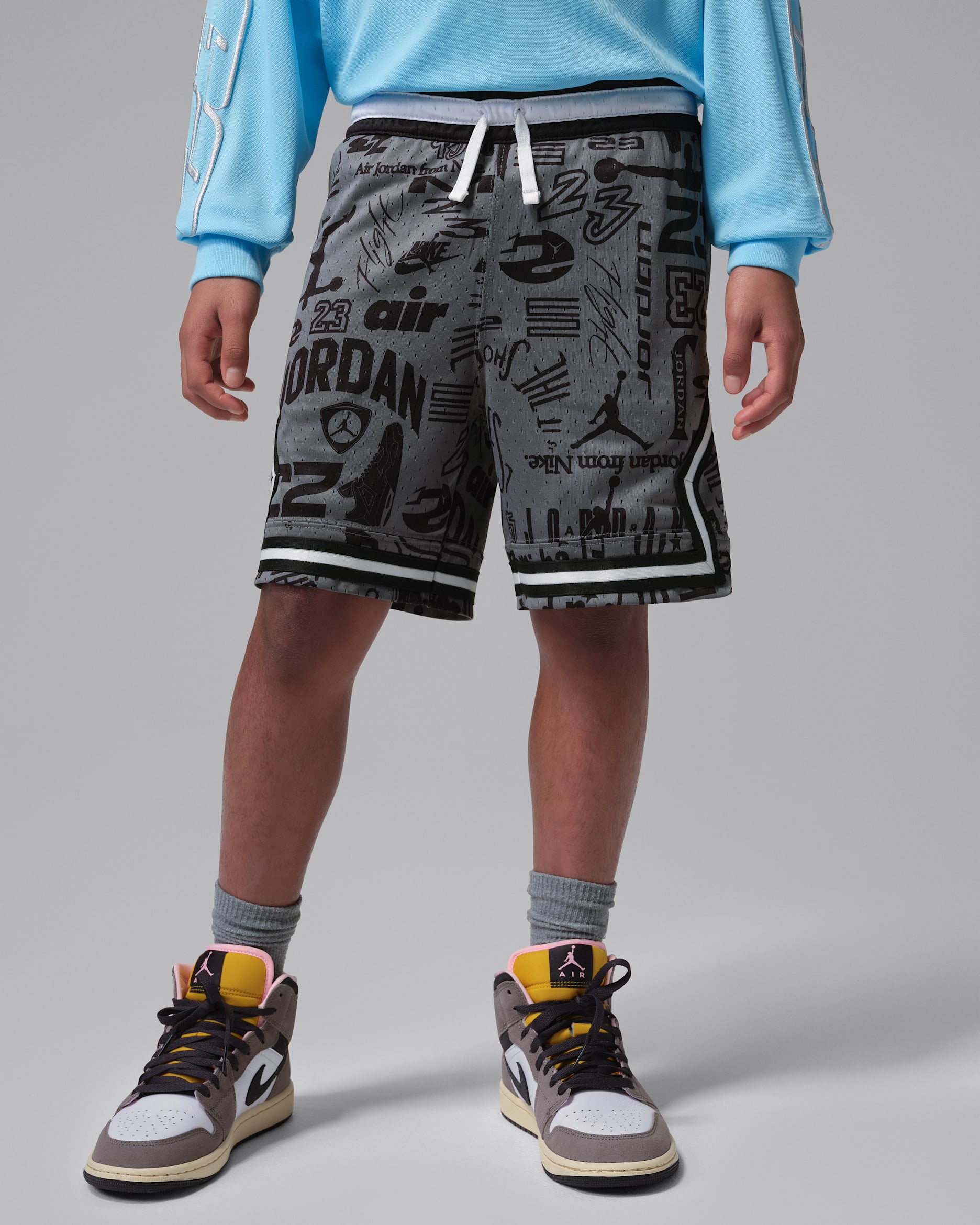 Jordan Dri-FIT Big Kids' MJ Printed Sport Diamond Shorts - Black/Smoke Grey