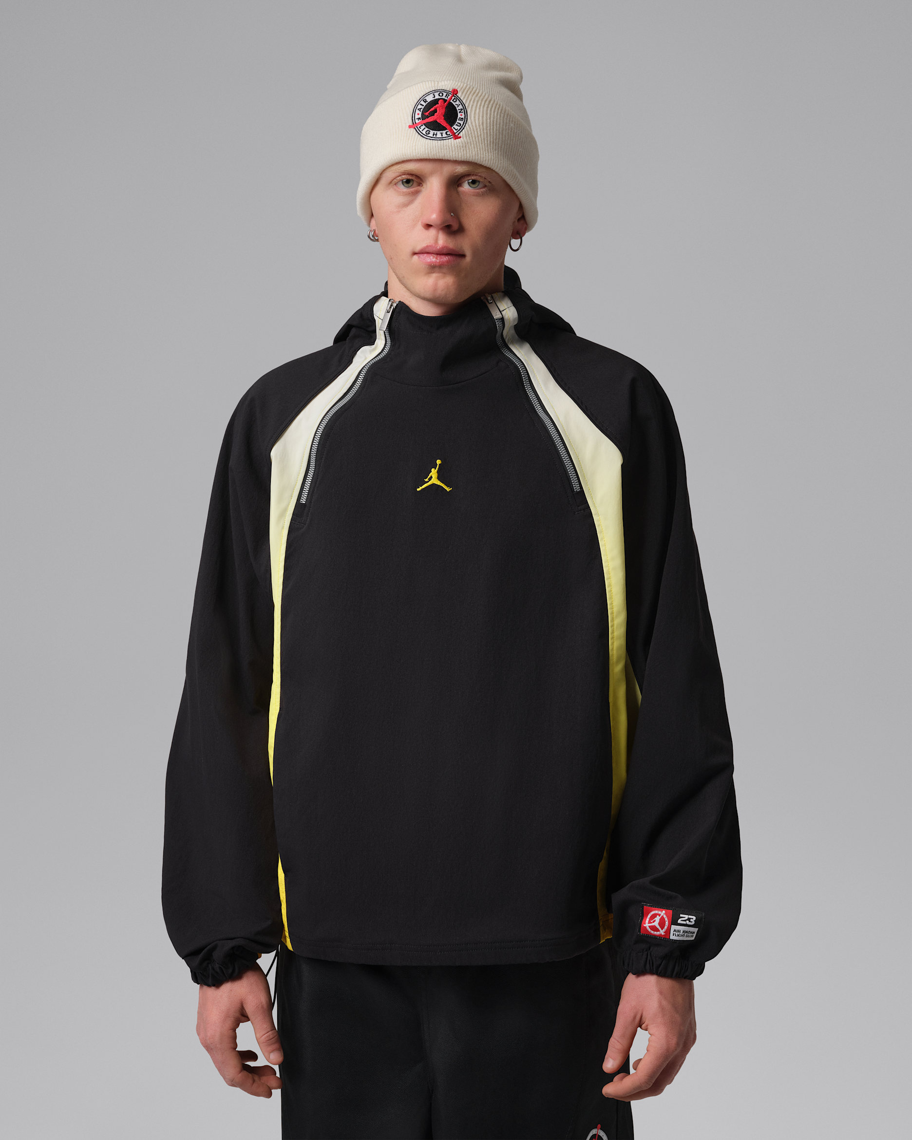 Jordan Flight lichte herenhoodie met halflange rits - Zwart/Speed Yellow/Speed Yellow