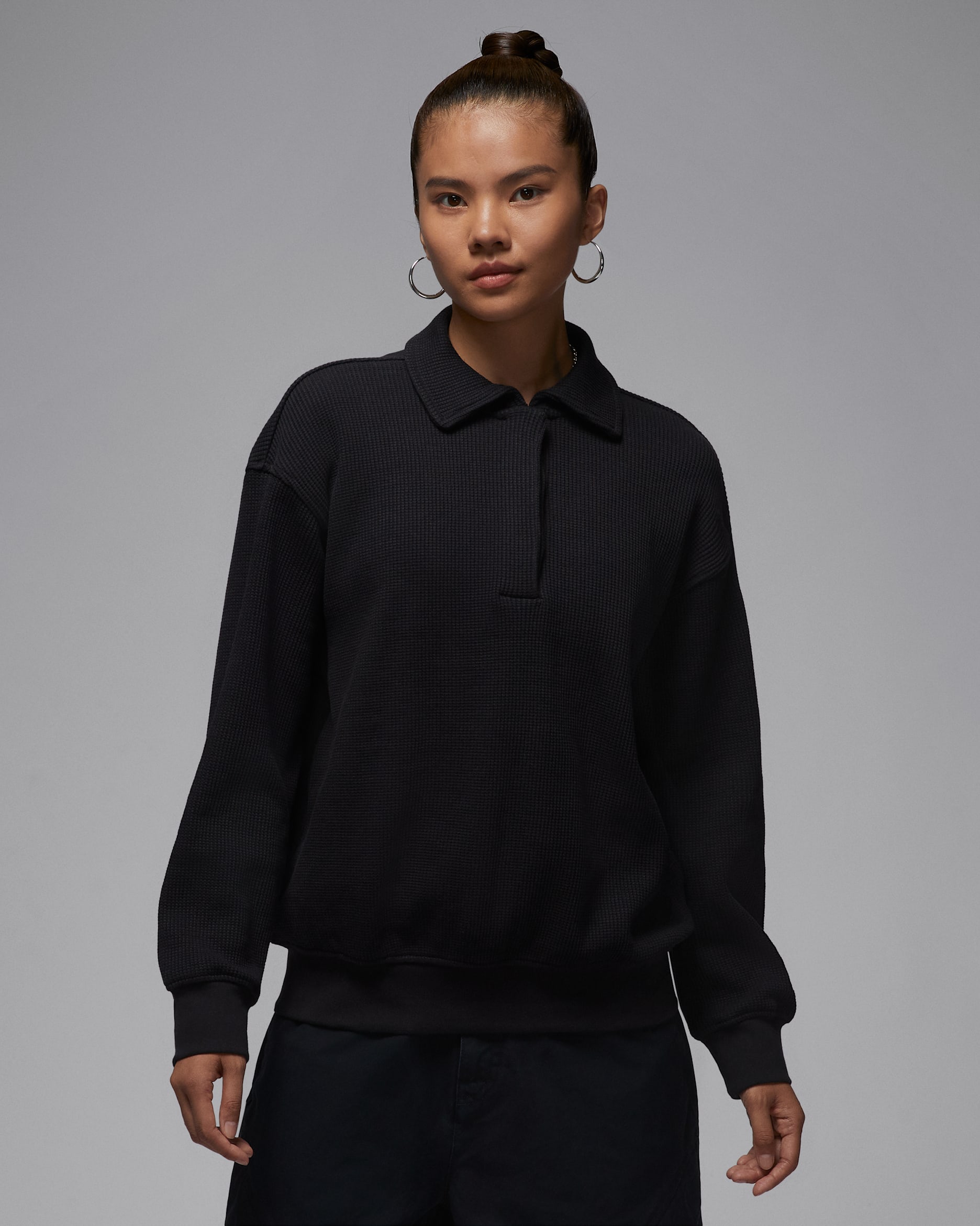 ジョーダン フライト ウィメンズ ロングスリーブ ワッフルトップス - ブラック