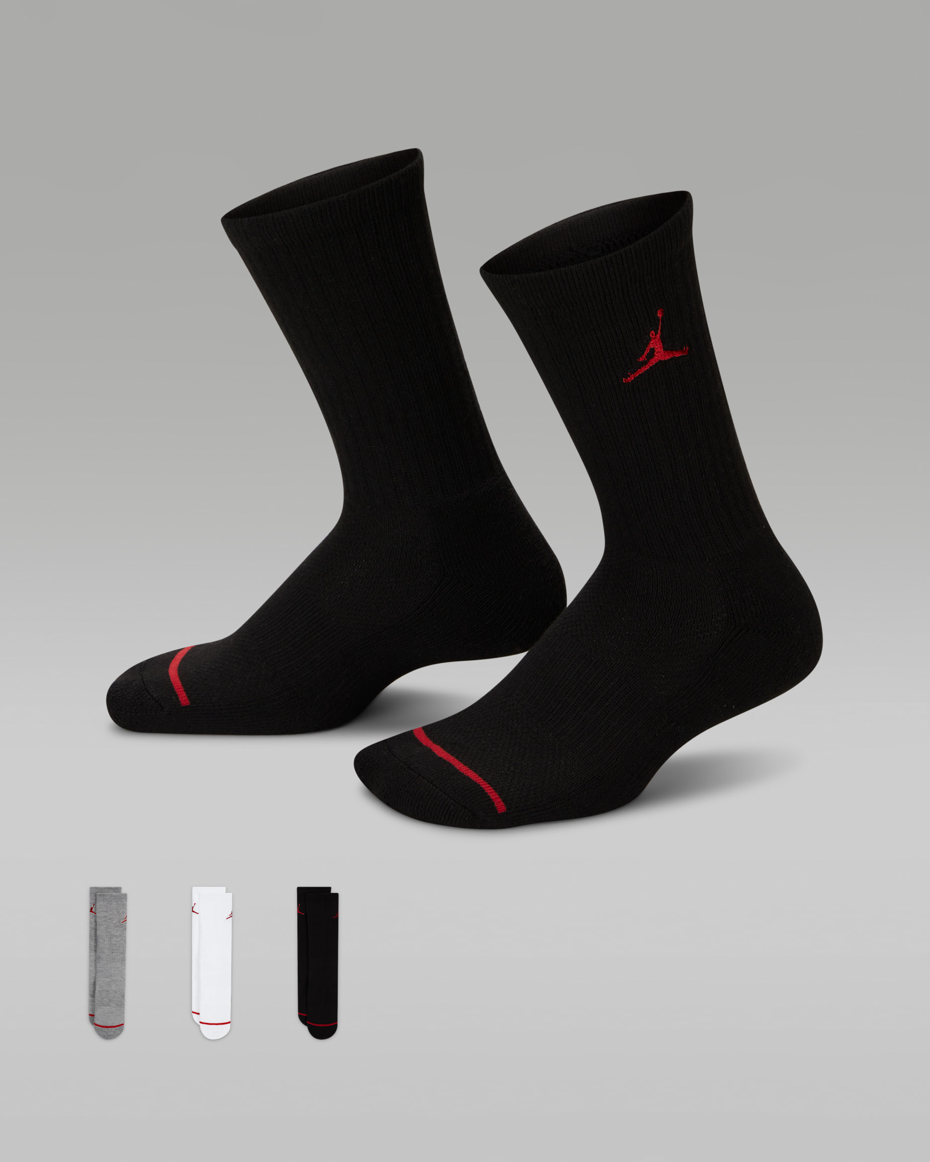 Jordan Big Kids' Crew Socks (3 Pairs) - Dark Grey Heather
