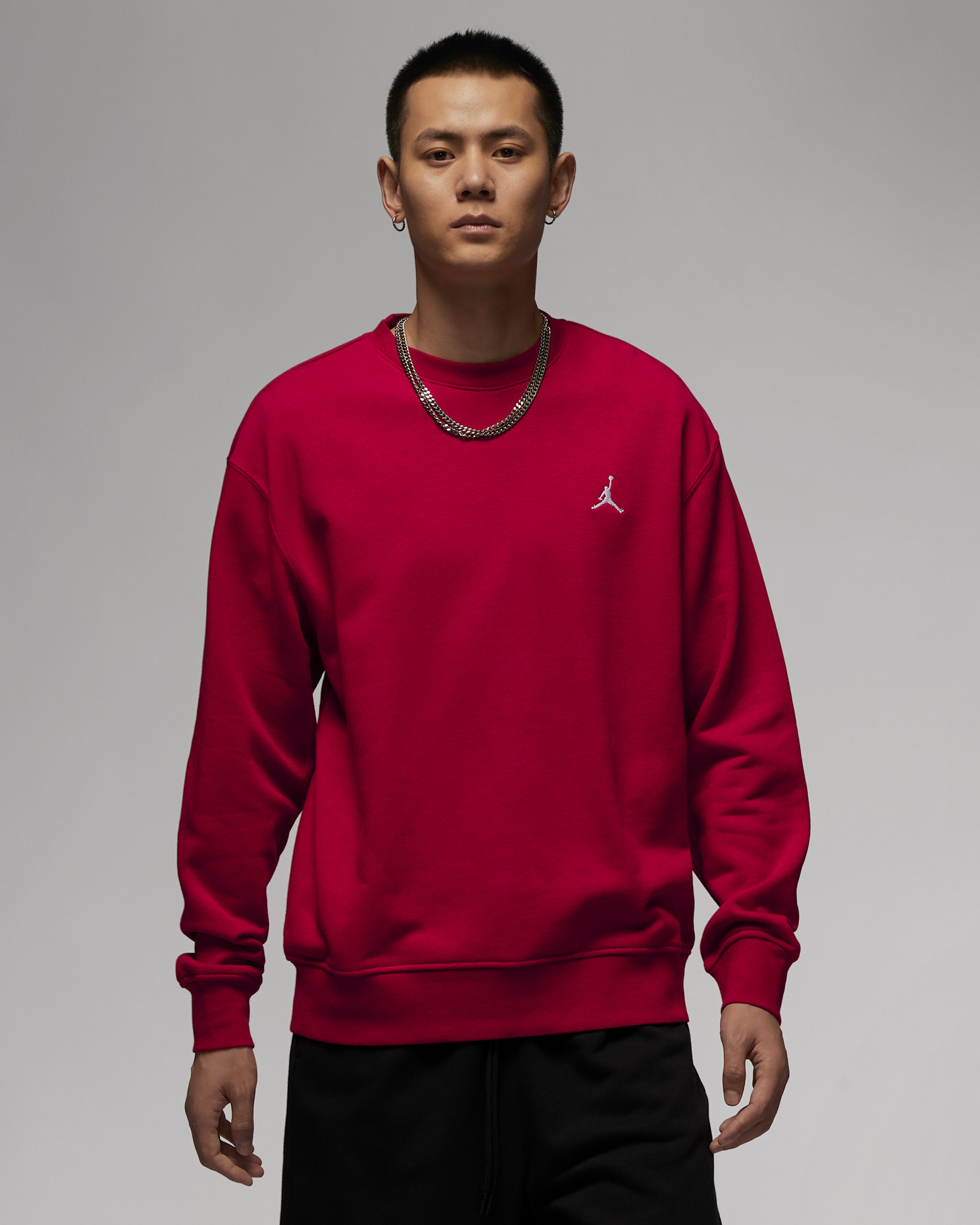 Jordan Essentials Men's Loopback Fleece Crew-Neck Sweatshirt - Gym Red/White
