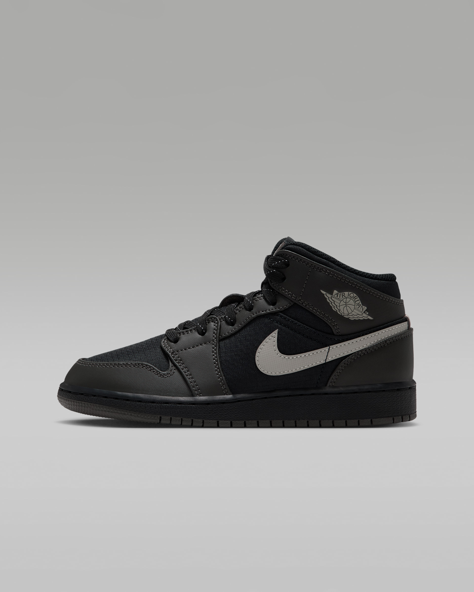 Air Jordan 1 Mid Utility kinderschoenen - Zwart/Spruce Fog/Reflect Silver/Newsprint